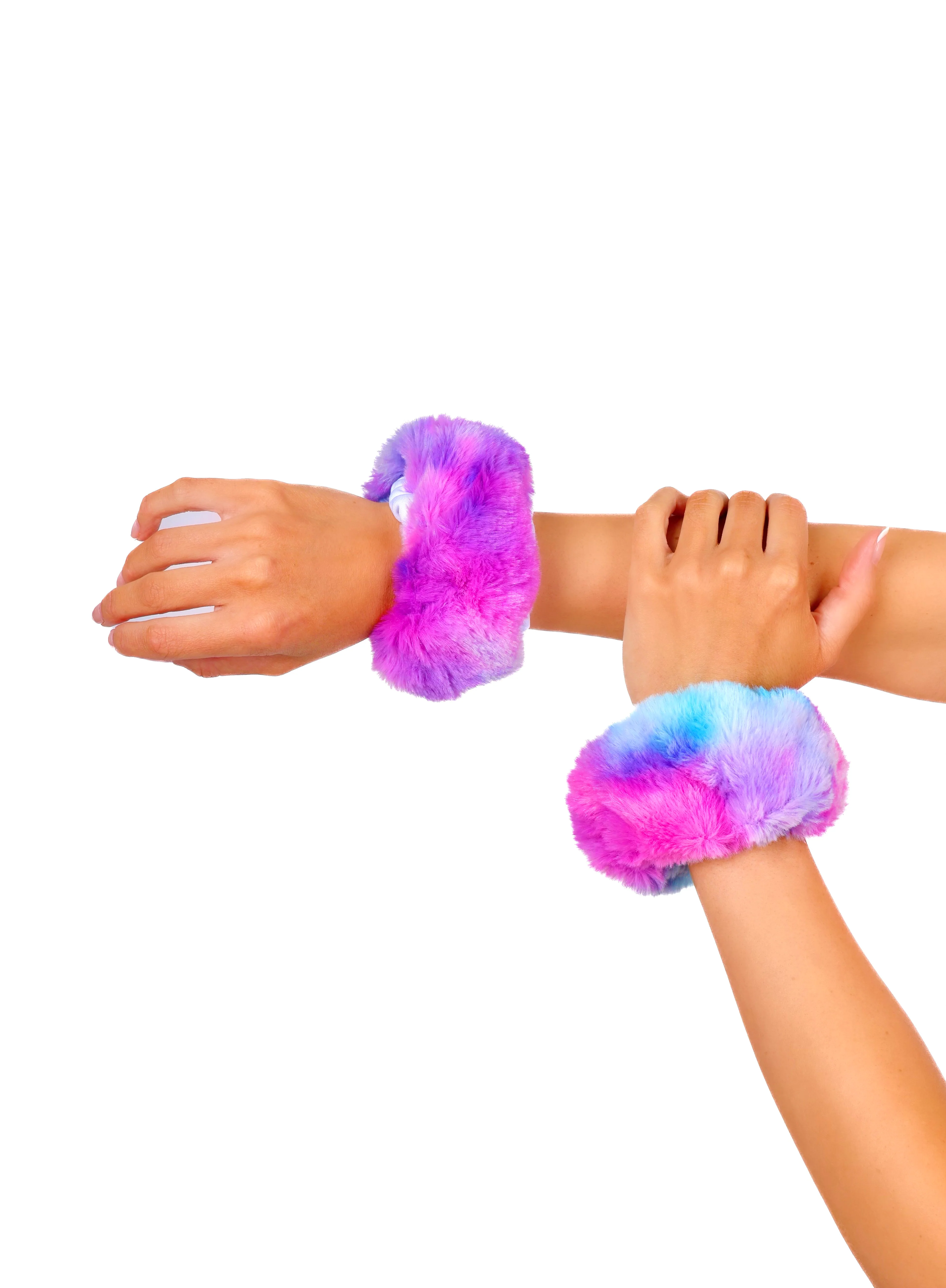 Purple Cosmos Fuzzy Wrist Cuffs
