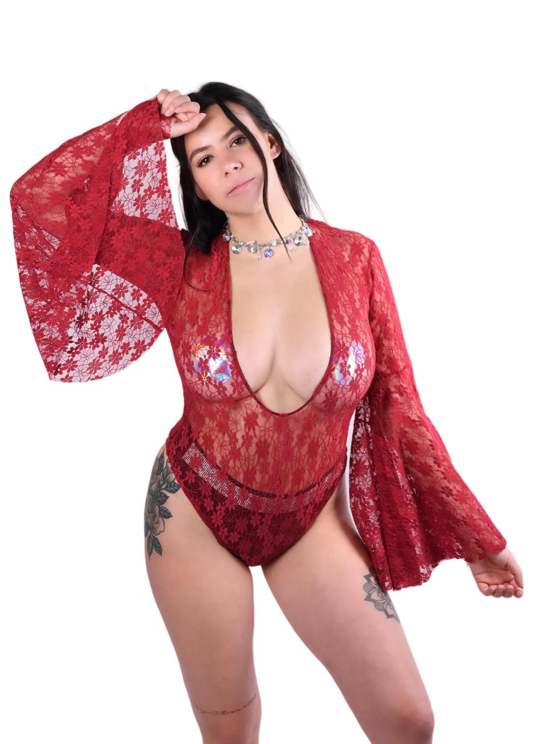 Bell Sleeve Bodysuit- Auburn Lace - Image 2