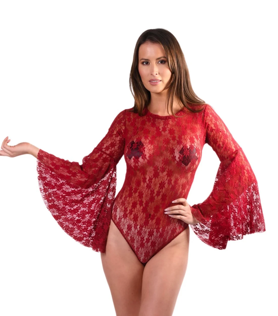 Bell Sleeve Bodysuit- Auburn Lace - Image 6