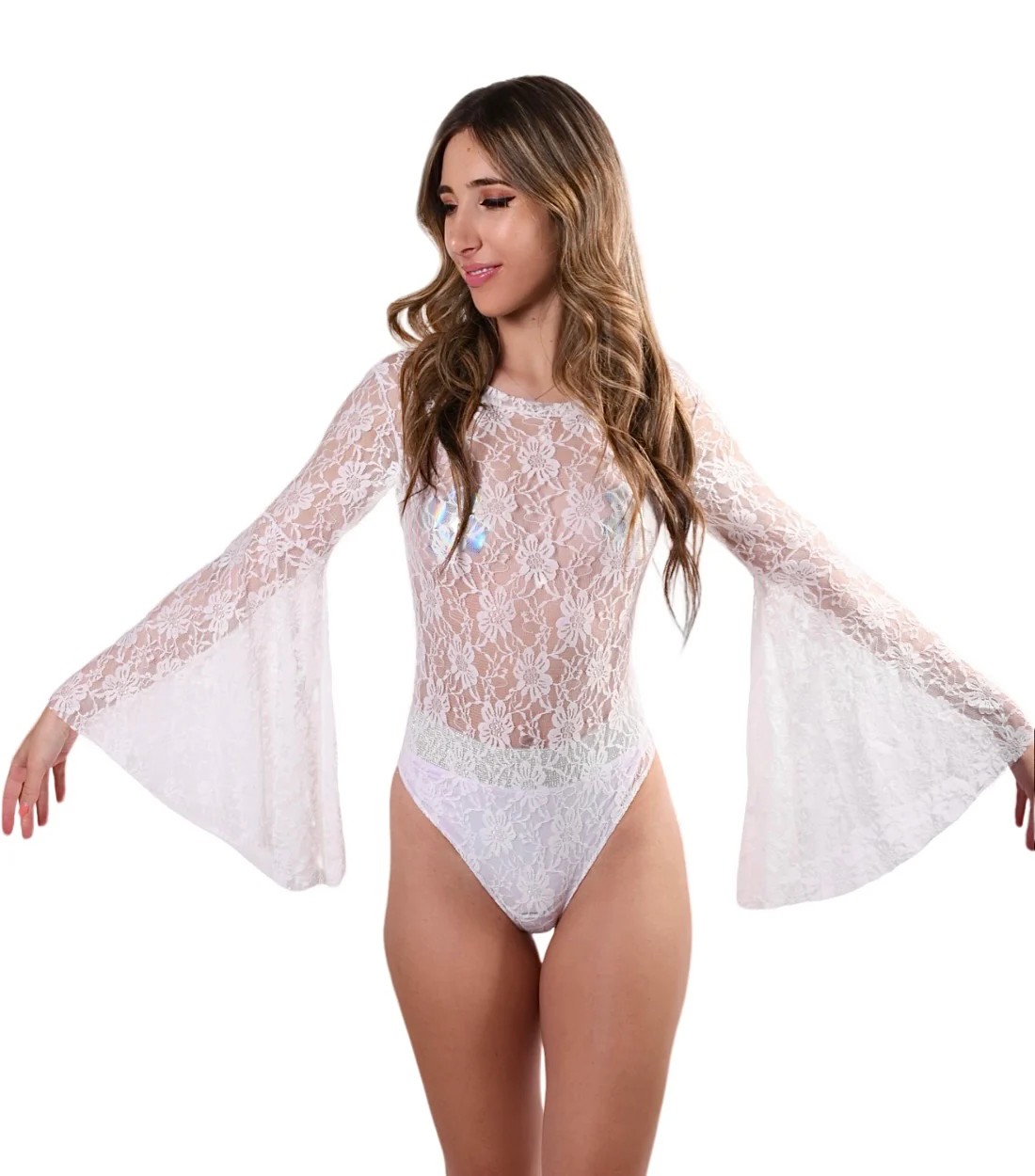 Bell Sleeve Bodysuit- White Lace - Image 4