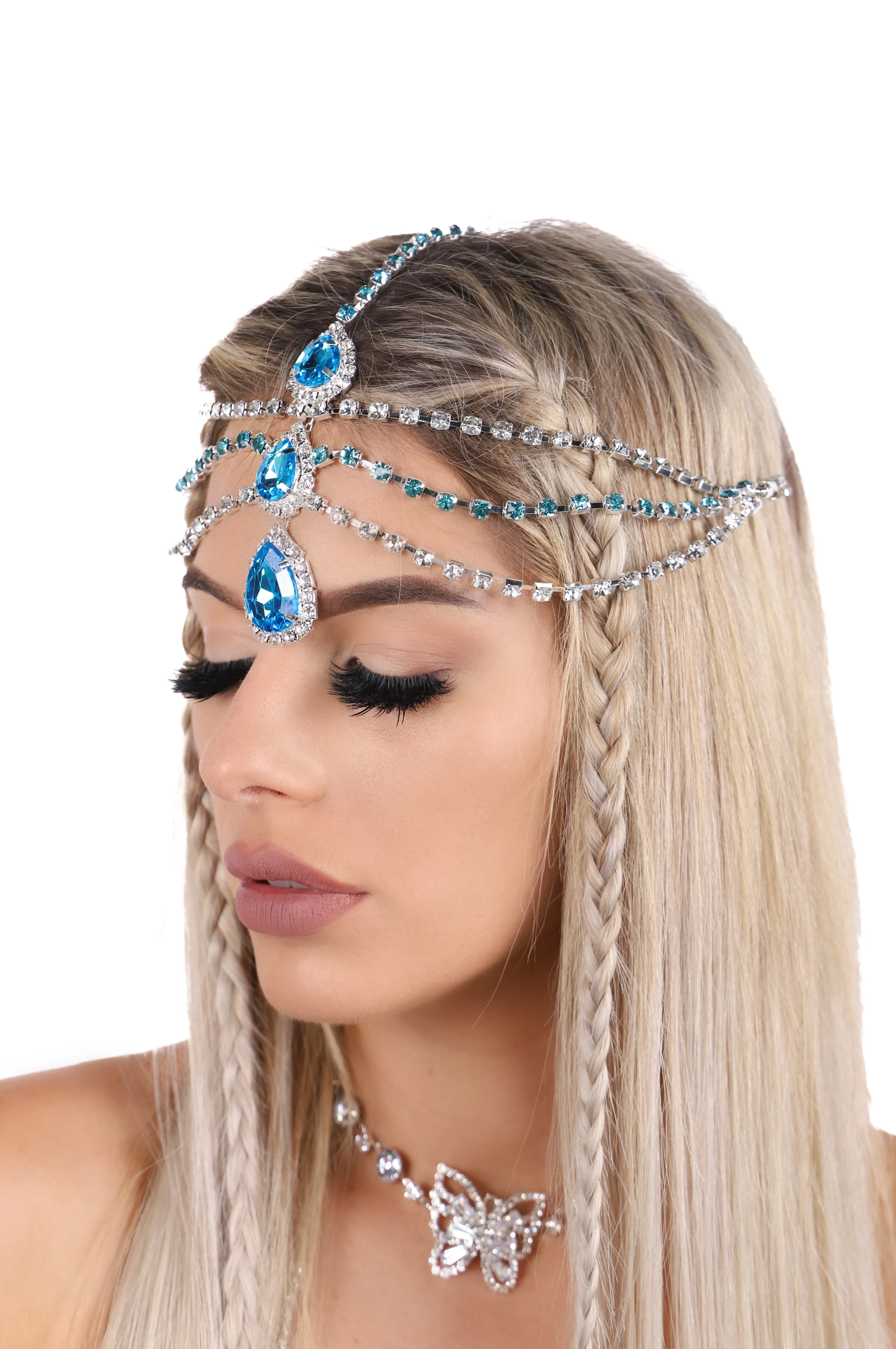 Blue Sapphire Rhinestone Head Piece - Image 2