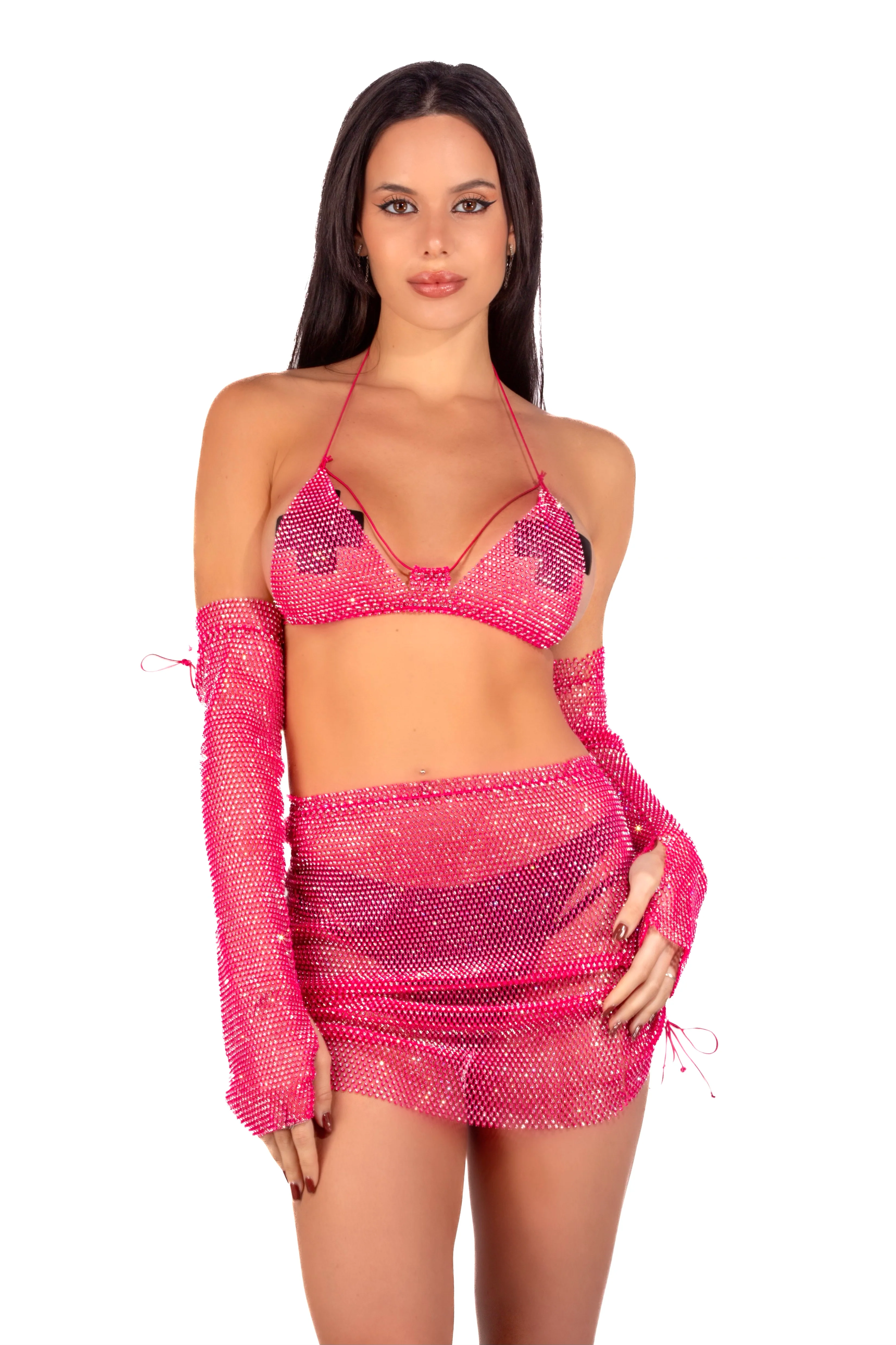 Mesh Fishnet Set - Hot Pink (3 pcs) - Image 2