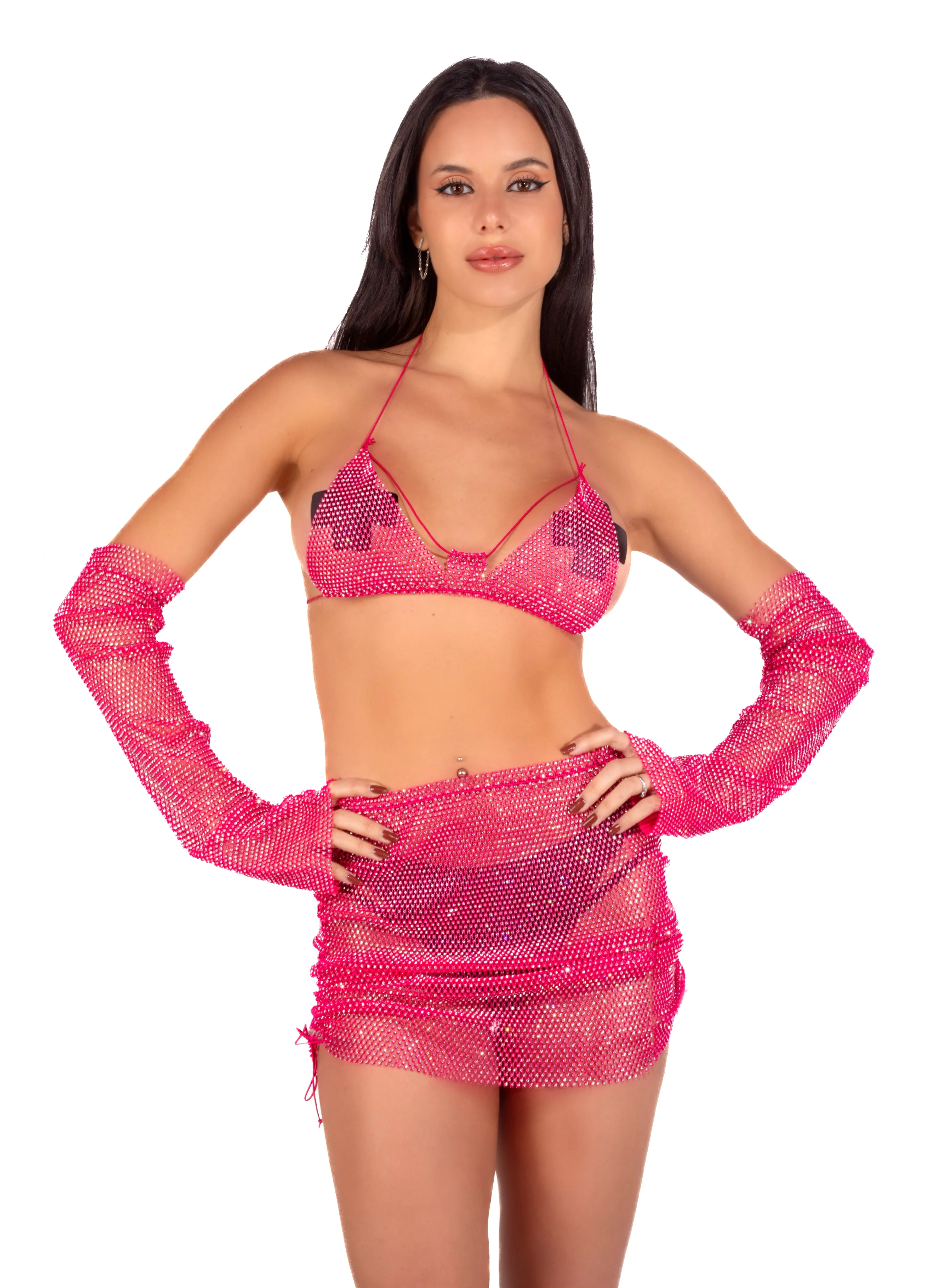Mesh Fishnet Set - Hot Pink (3 pcs) - Image 3