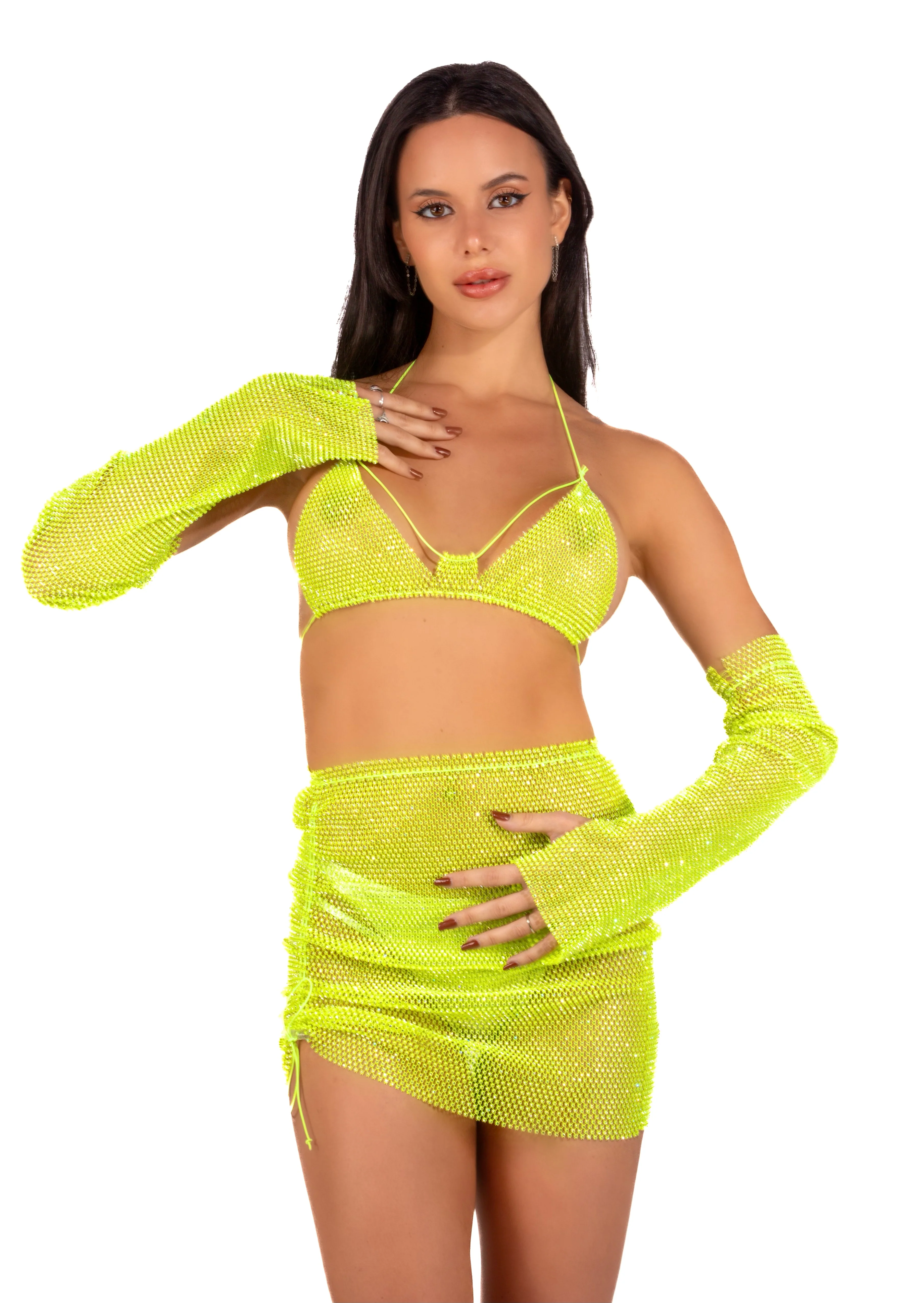 Mesh Fishnet Sleeves- Neon Green - Image 3