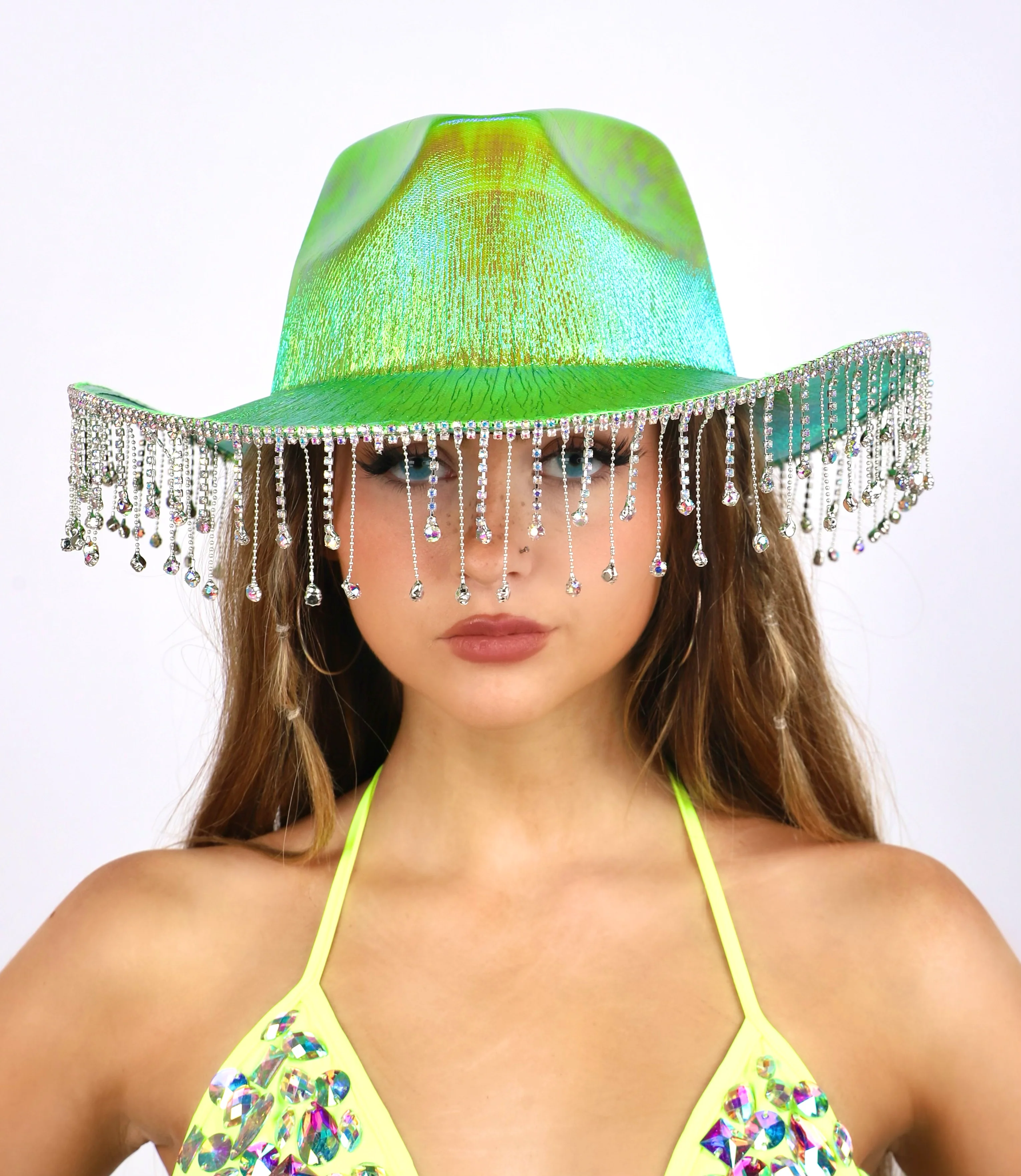 Green Metallic Rhinestone Hat - Image 2
