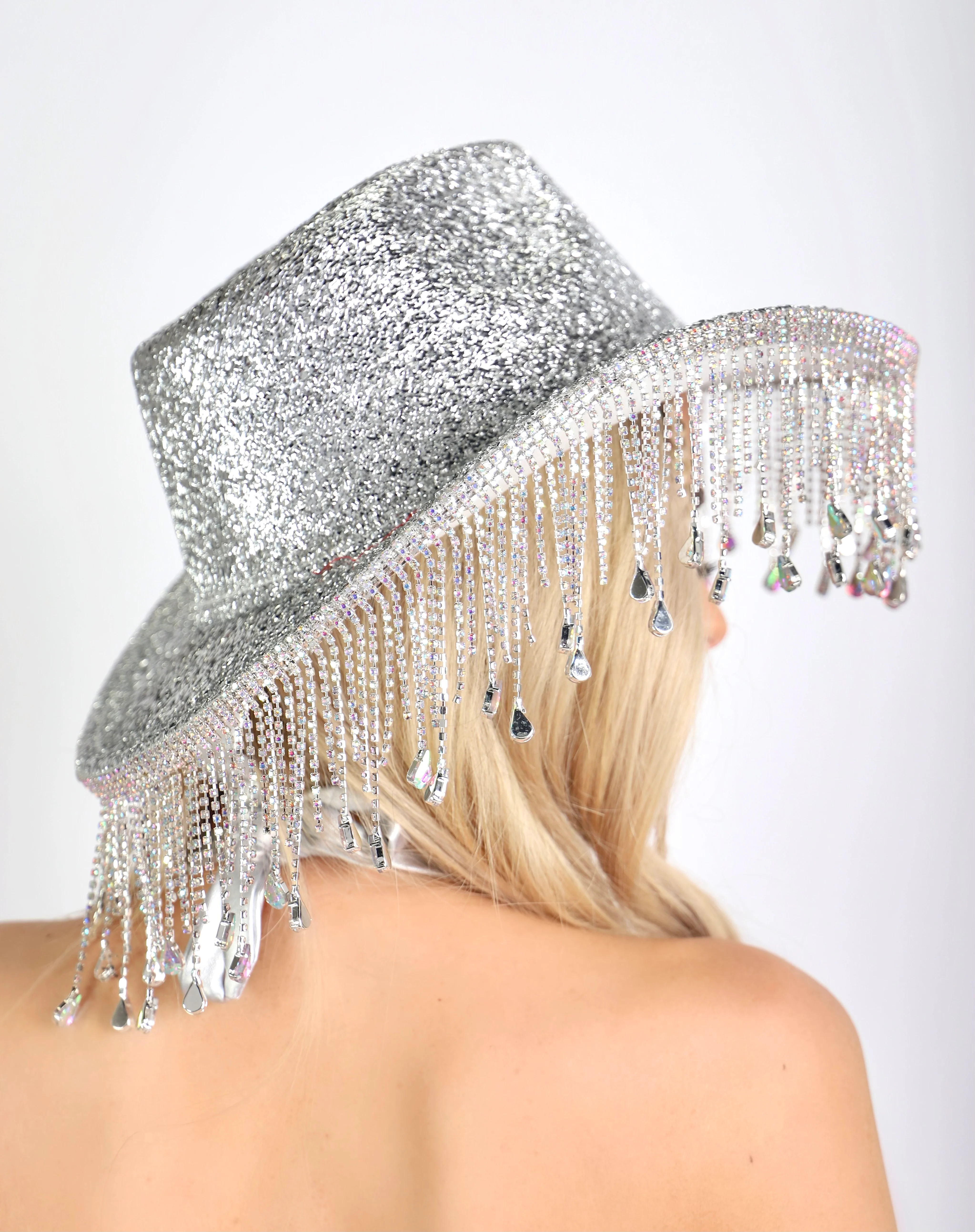 Silver Disco Rhinestone Brim Hat - Image 2