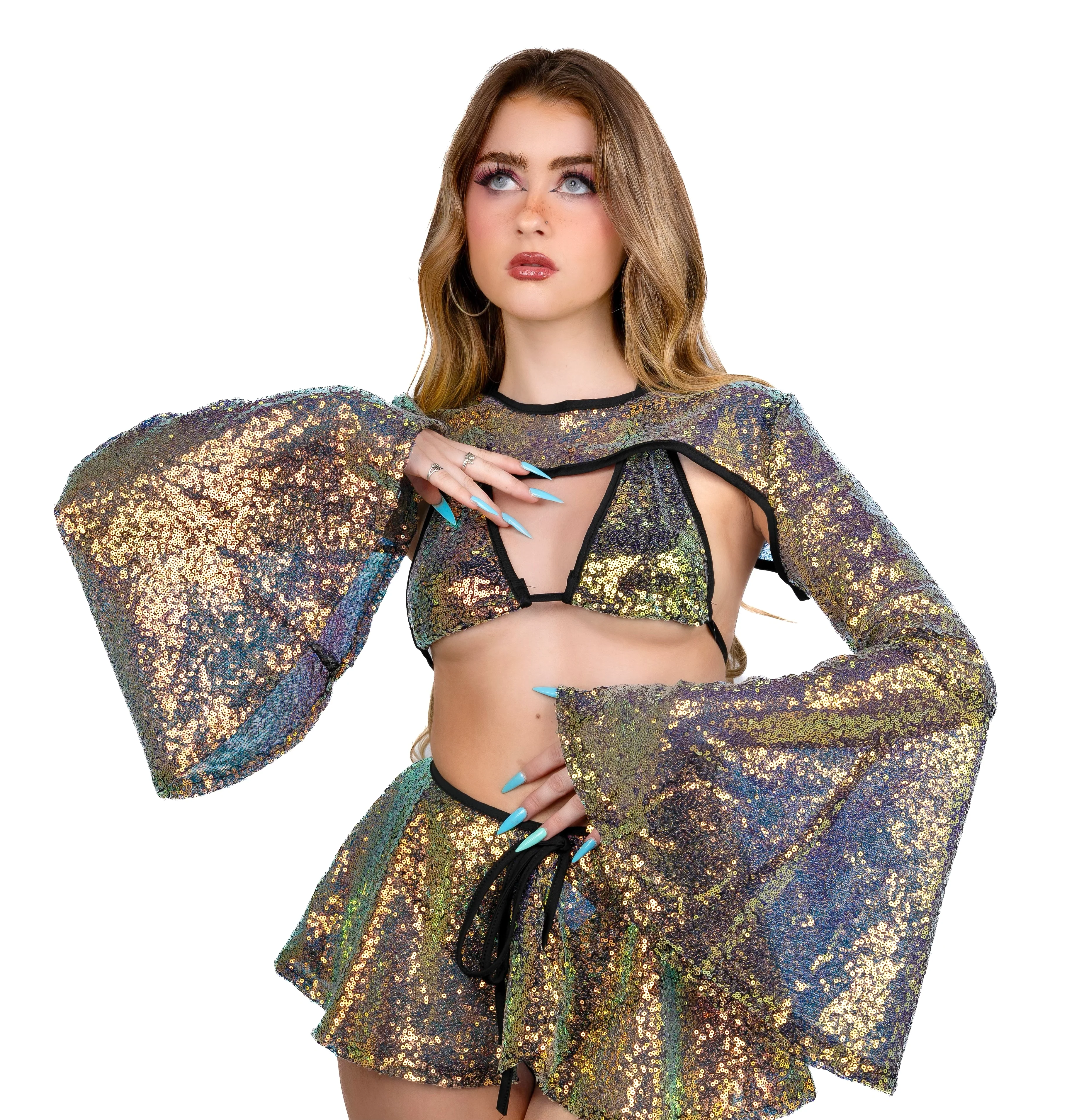 Sapphire Goddess Sequin Arm Sleeves