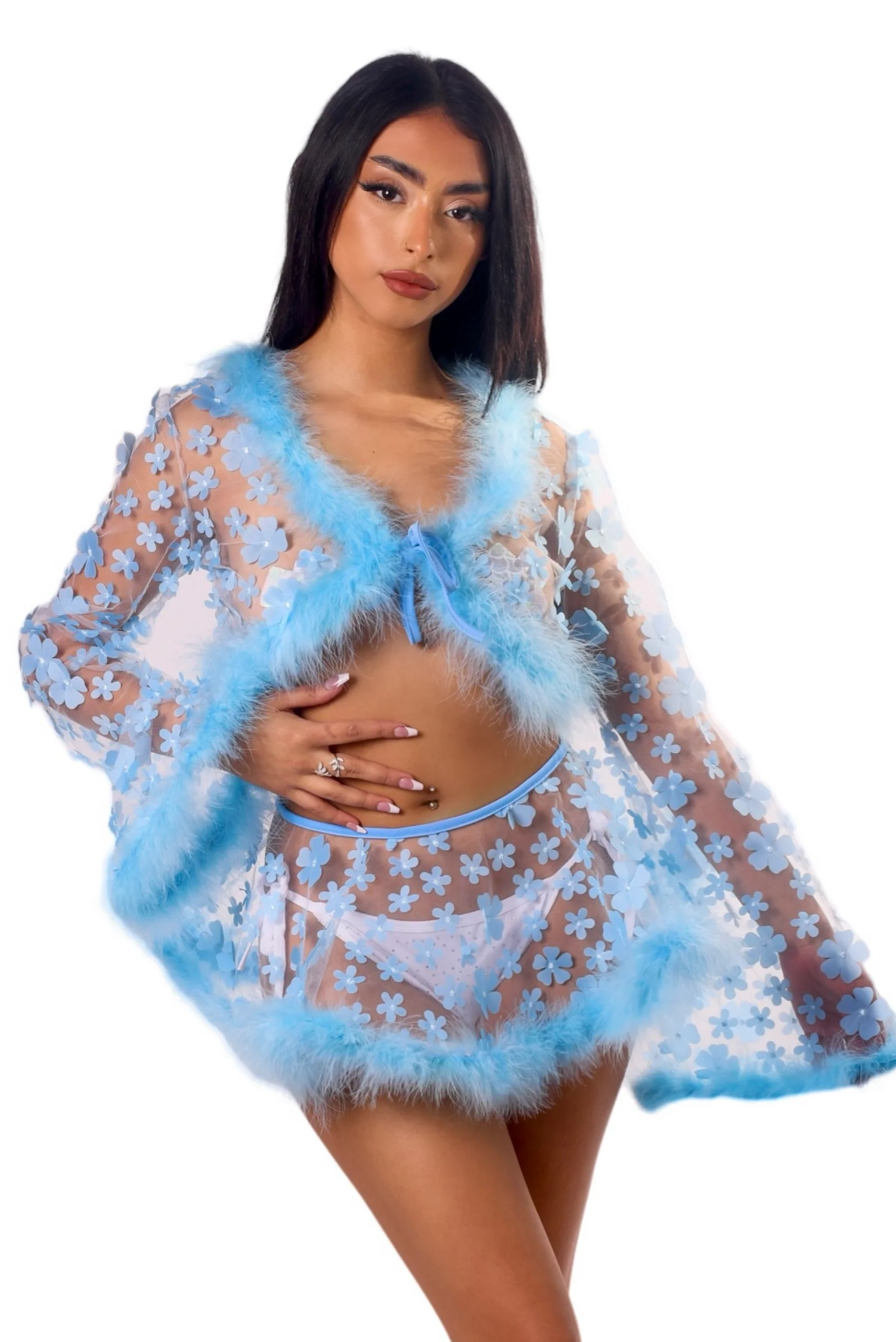 Blue Barbie Fuzzy 3D Floral Set - Image 3