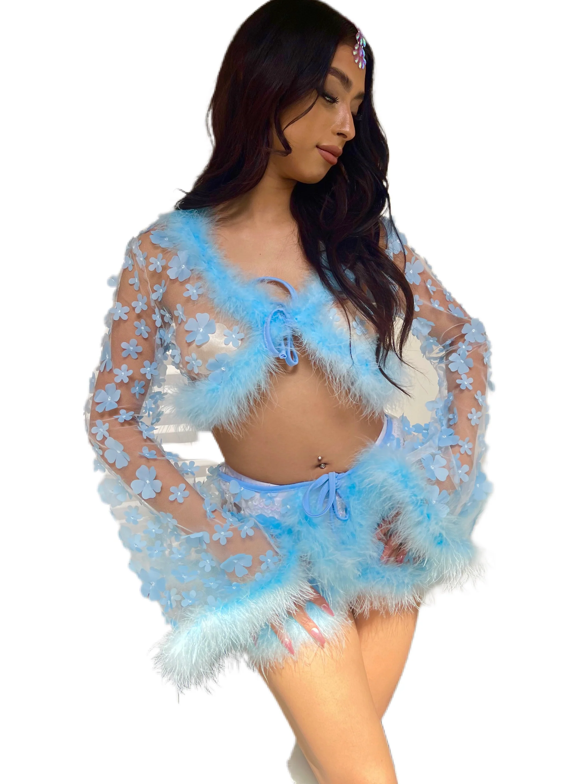 Blue Barbie Fuzzy 3D Floral Set - Image 4