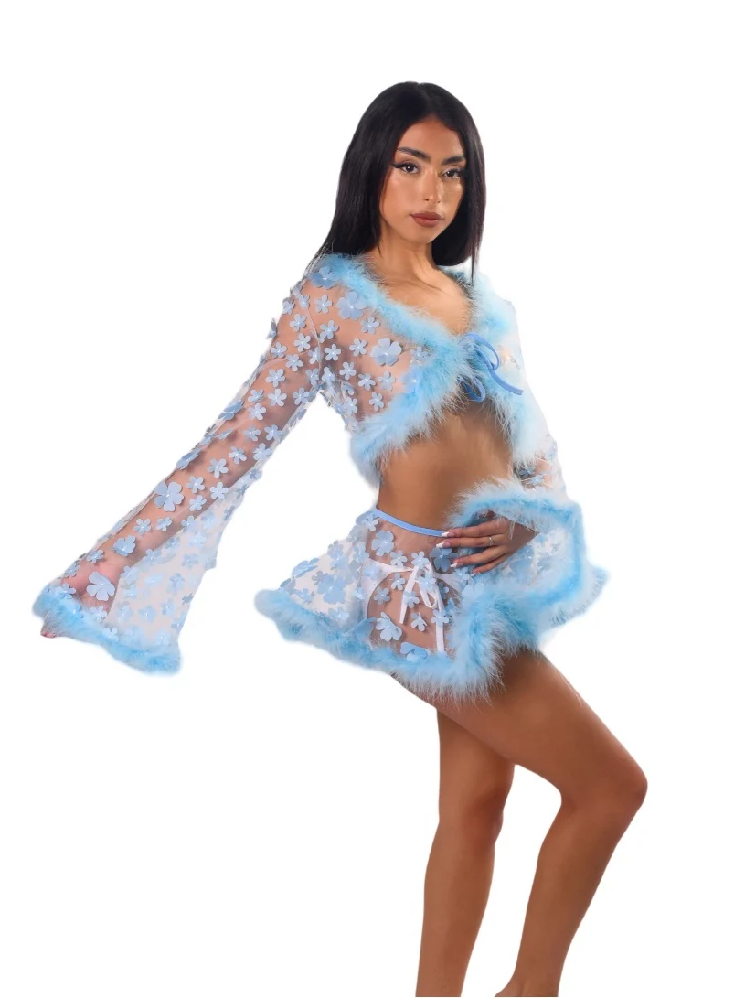 Blue Barbie Fuzzy 3D Floral Set - Image 5
