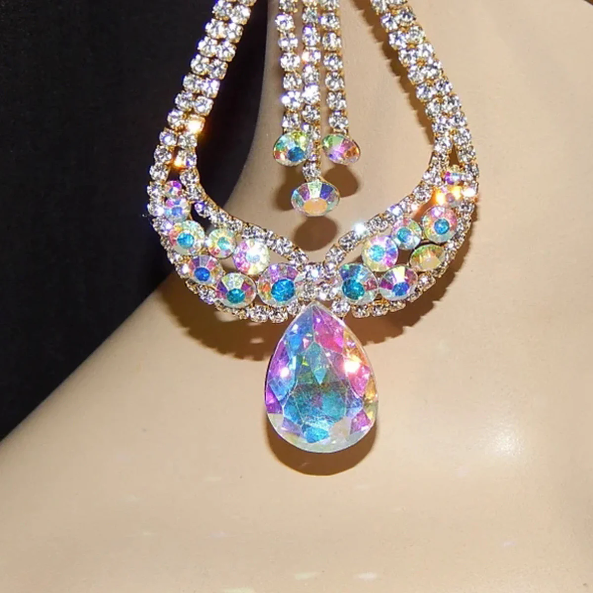 Diamond Heart AB Rhinestone Earrings - Image 7