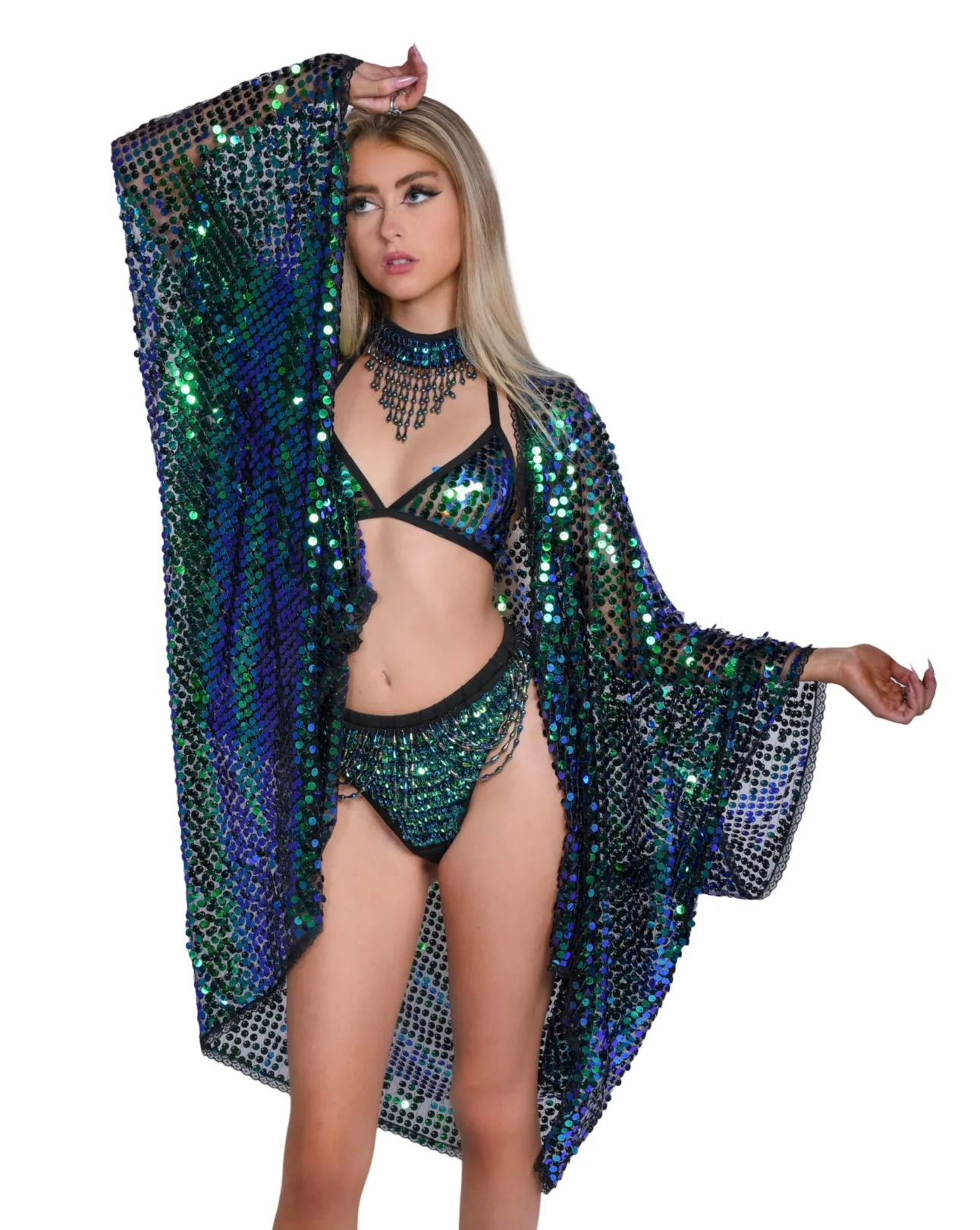 Sequin Kimono - Emerald - Image 4