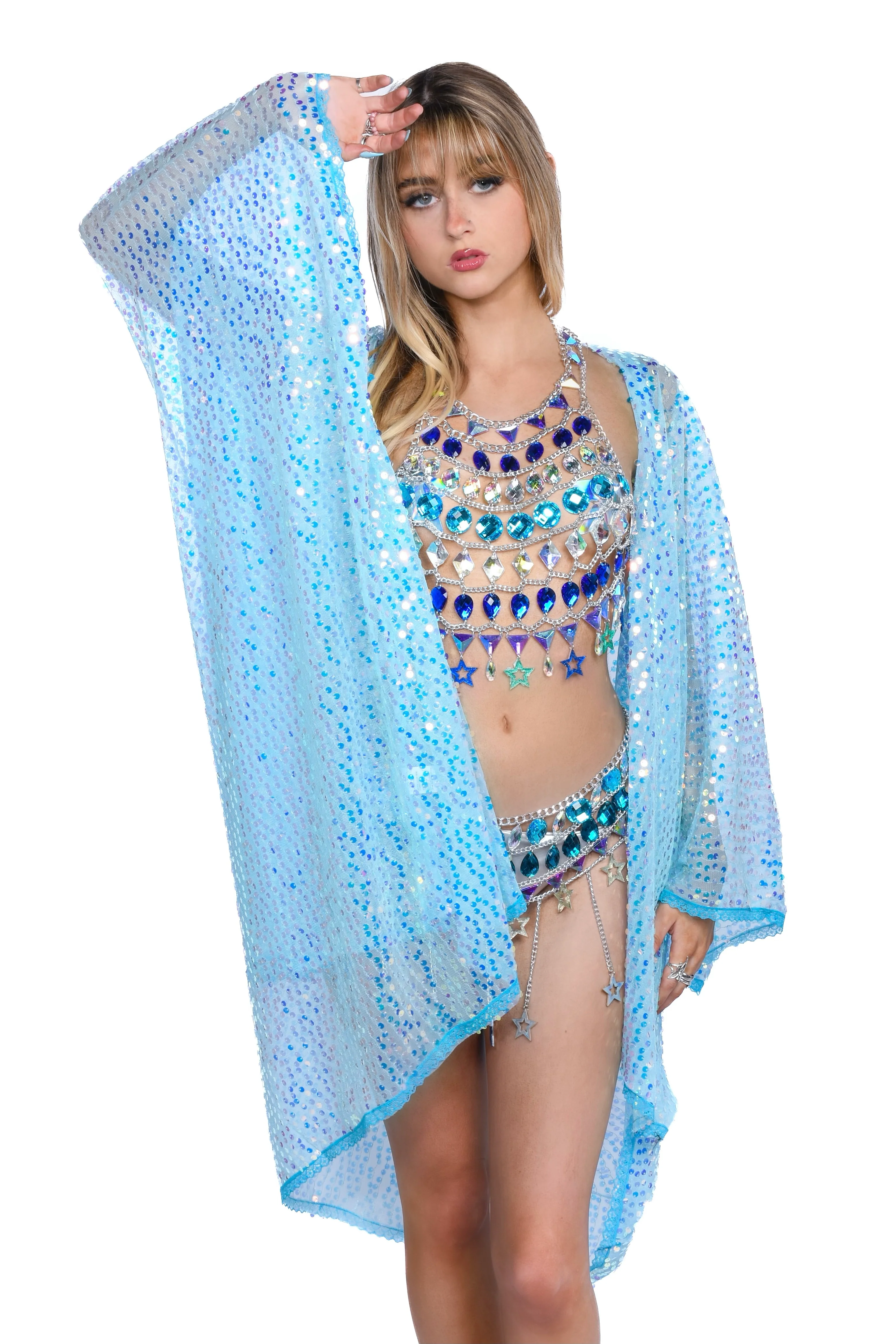 Sequin Kimono - Aqua - Image 5