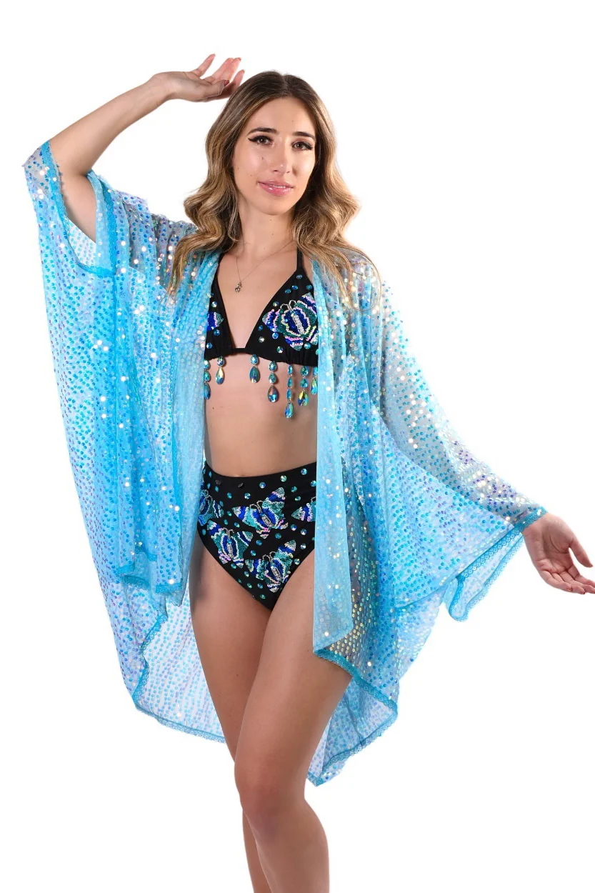 Sequin Kimono - Aqua - Image 6