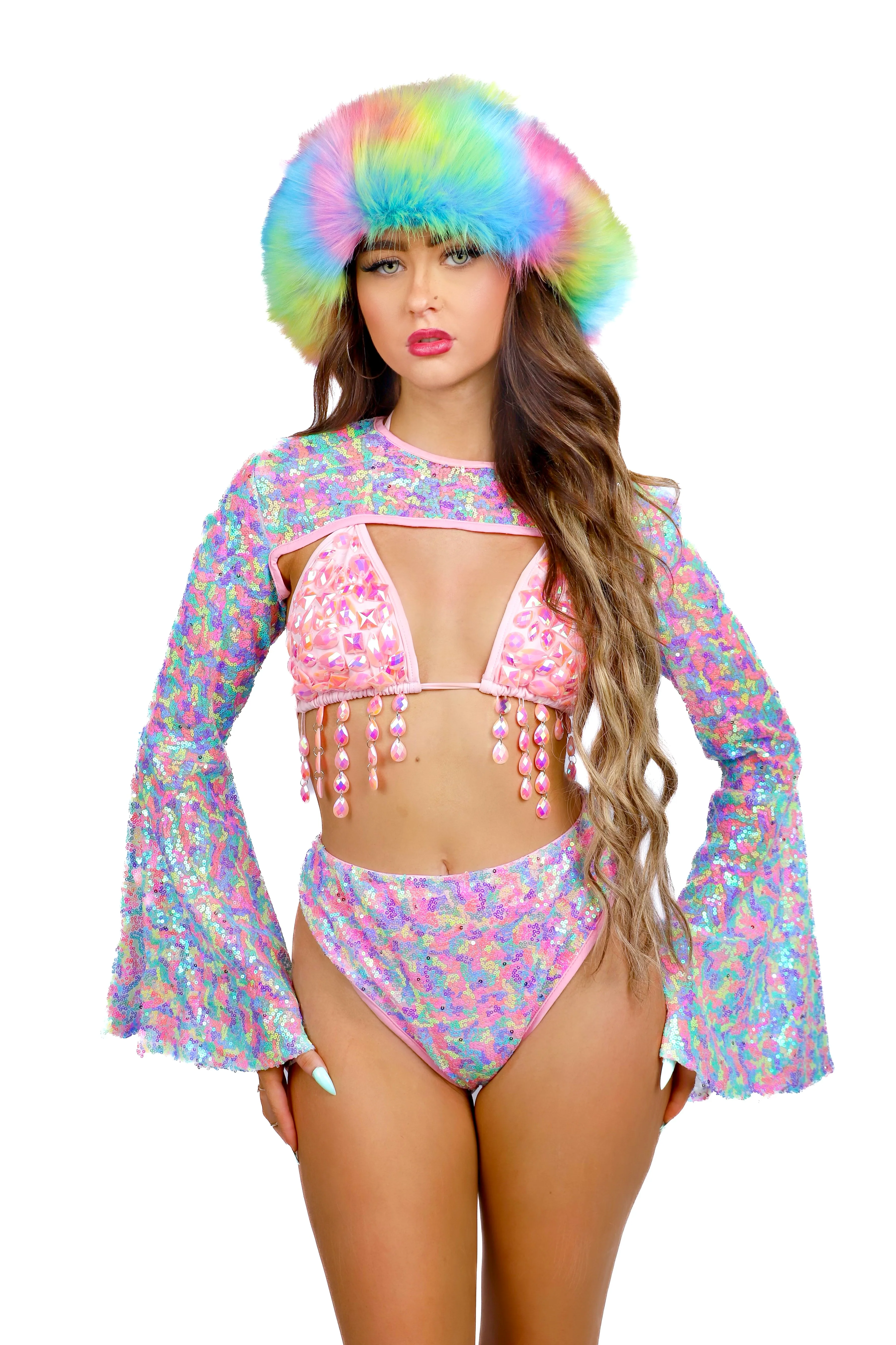 FULL OUTFIT- Fuzzy Pastel Rainbow (4 pcs) - Image 2
