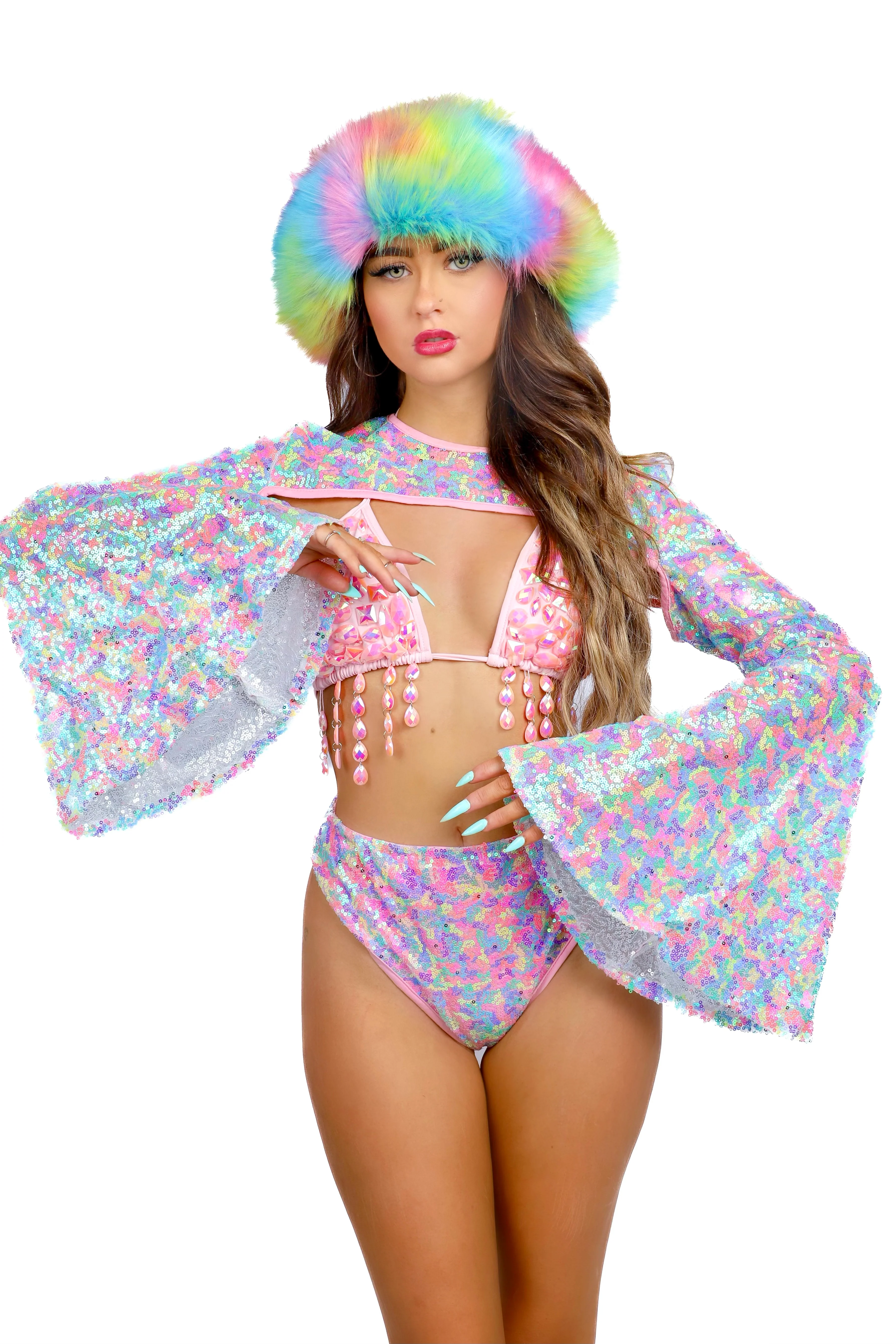 FULL OUTFIT- Fuzzy Pastel Rainbow (4 pcs) - Image 3