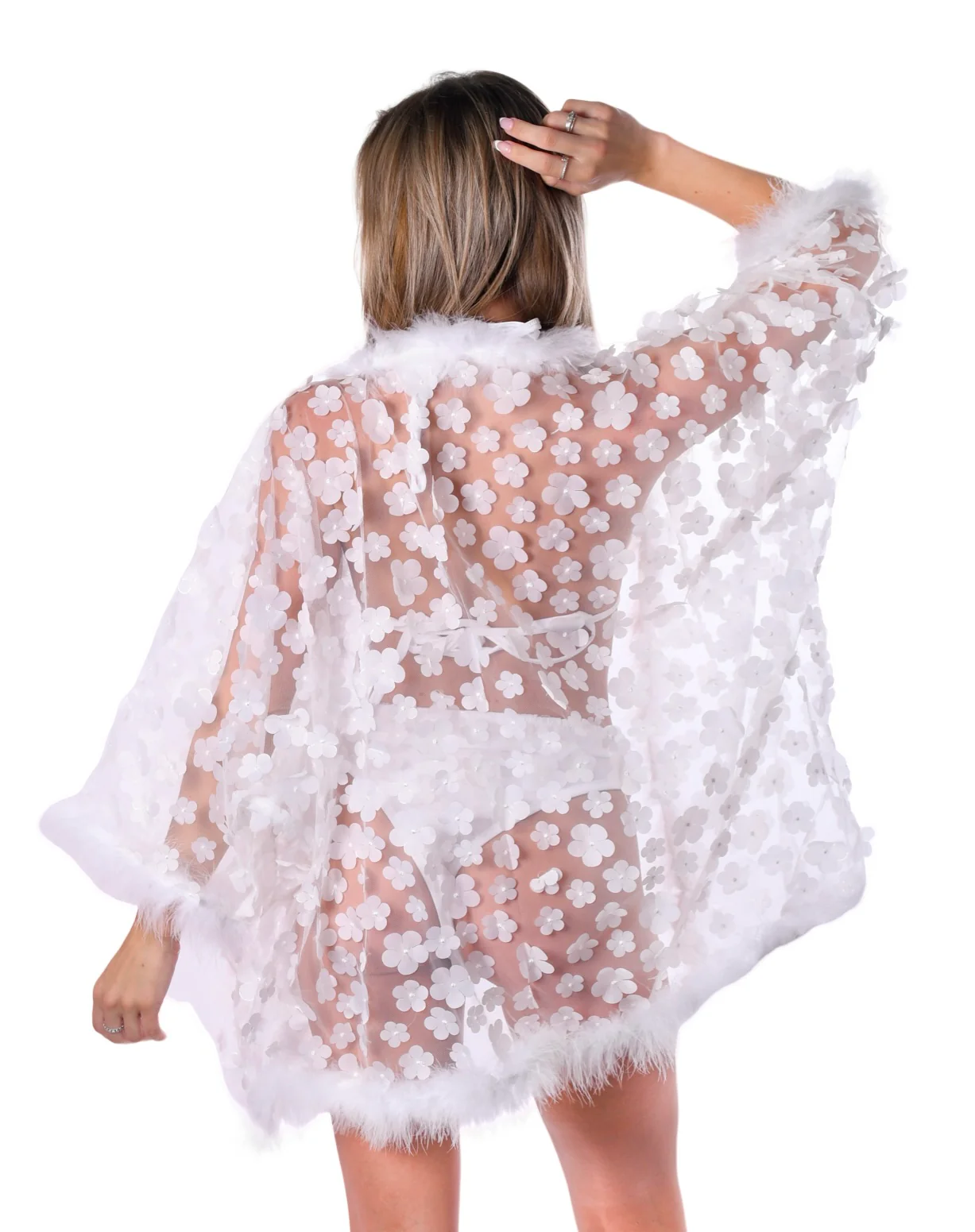 Fuzzy 3D Kimono- White Daisy - Image 3