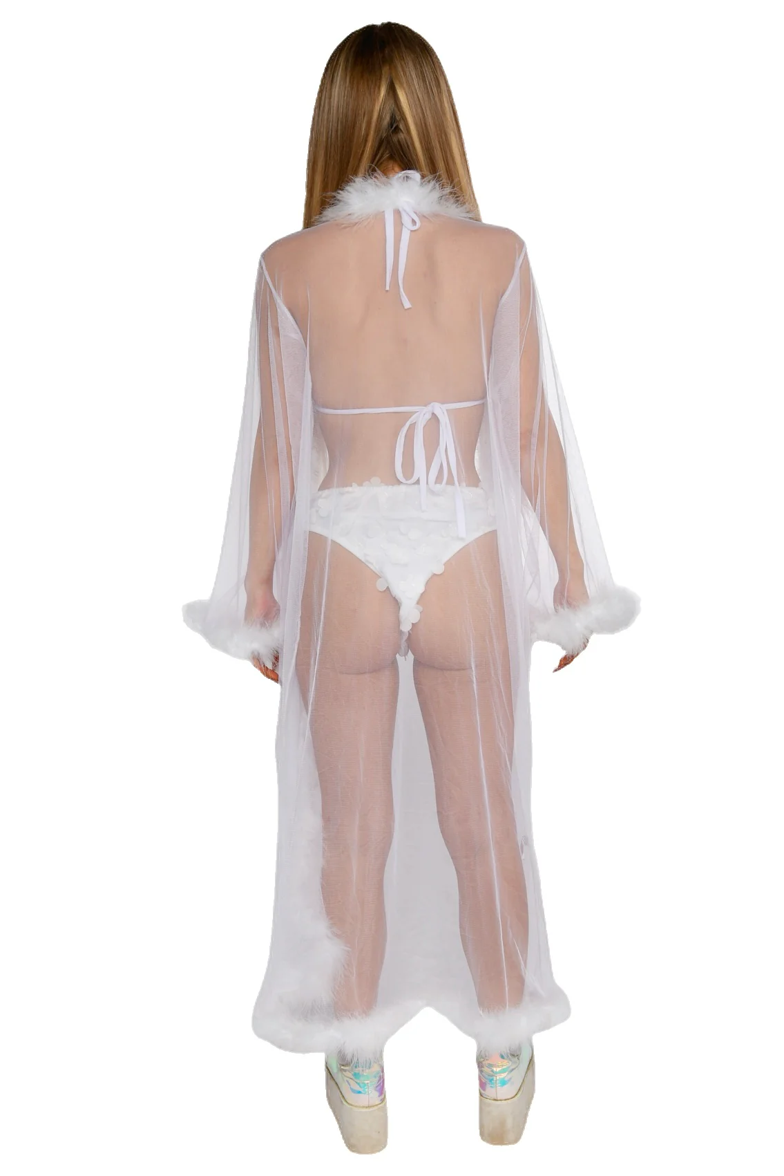 Fuzzy Long Kimono- Pearl White - Image 3