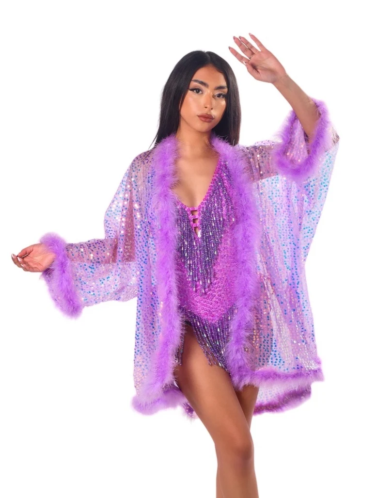 Fuzzy Sequin Kimono- Lavender Dreams - Image 5