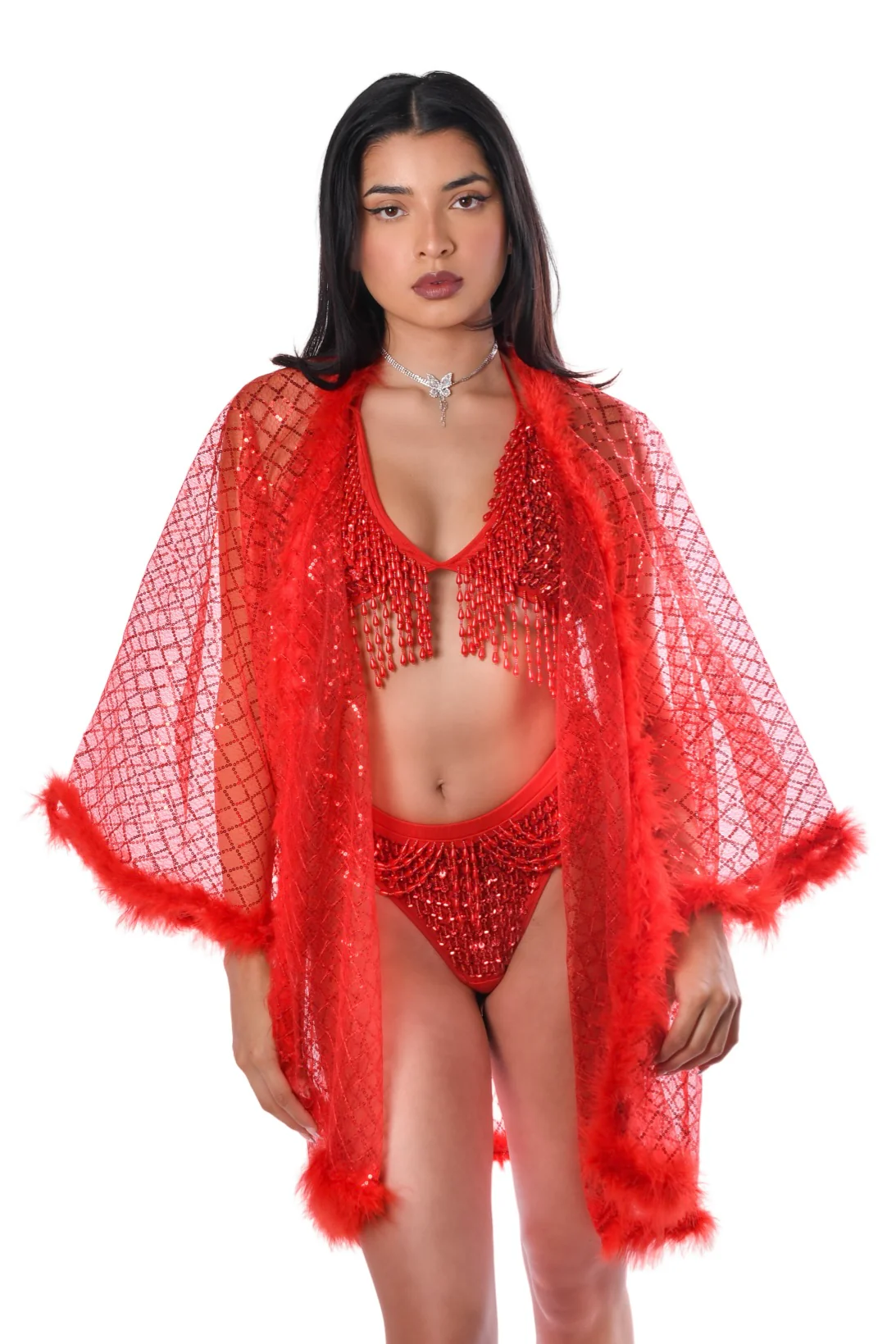Fuzzy Sequin Kimono - Red Glitter - Image 2