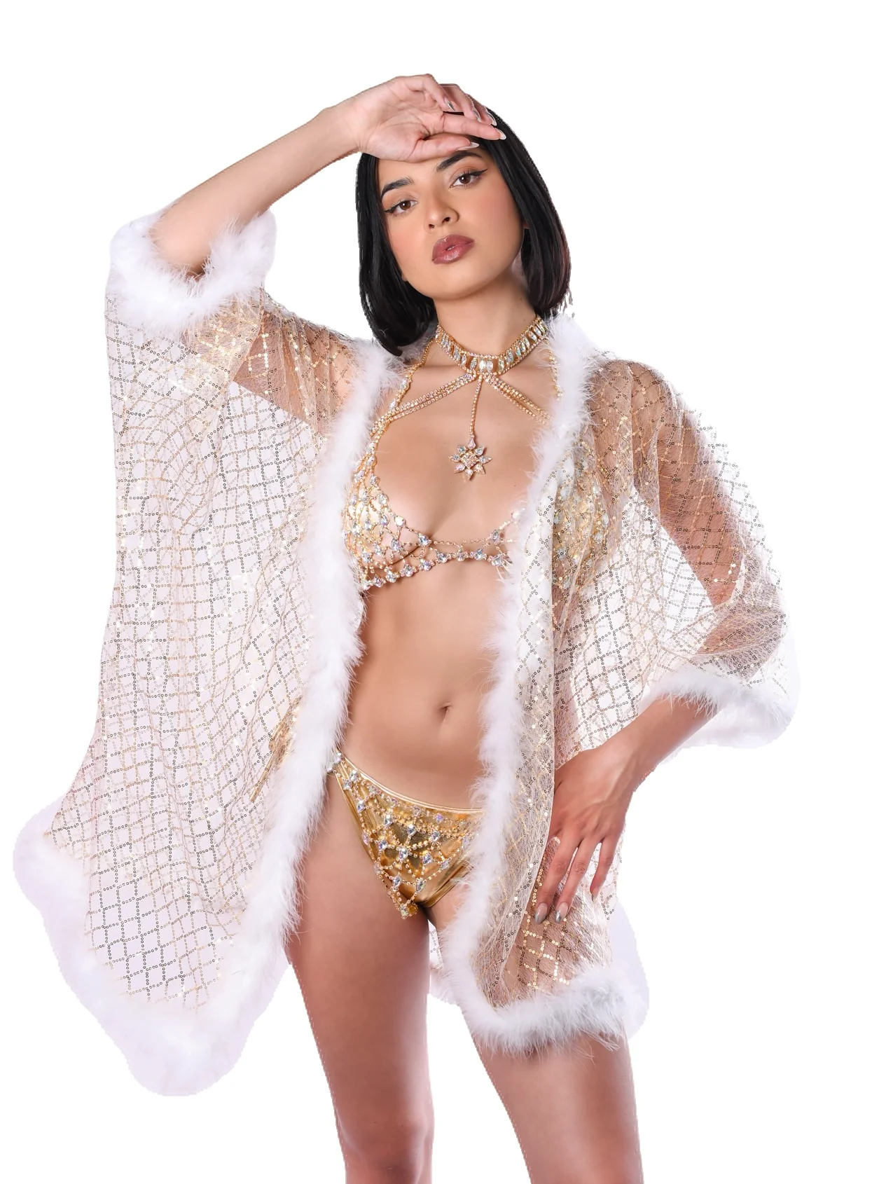 Fuzzy Sequin Kimono- White Glitter - Image 2