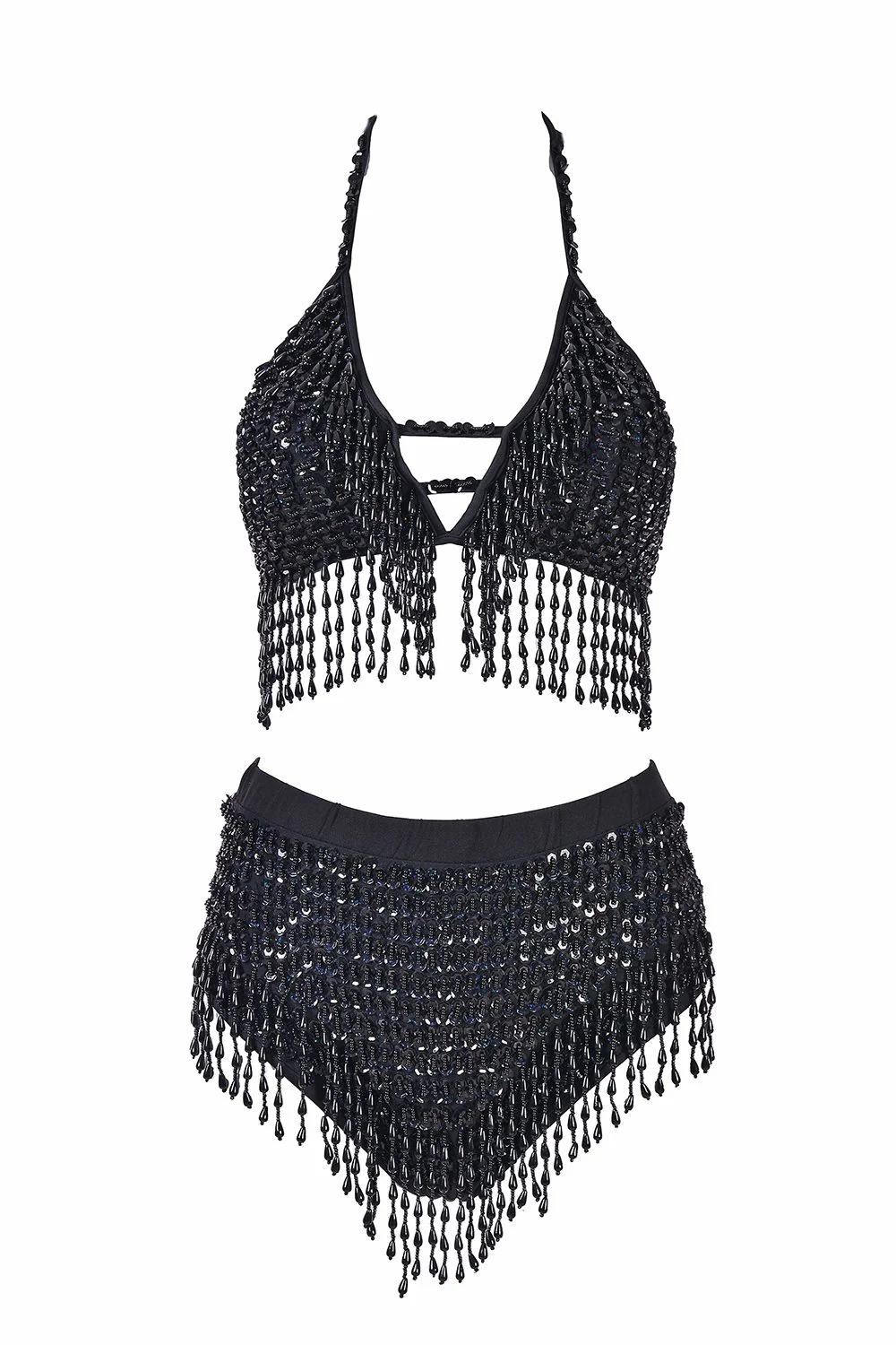 Hand Stitched Sequin High Waisted Bottoms- Midnight - Image 3