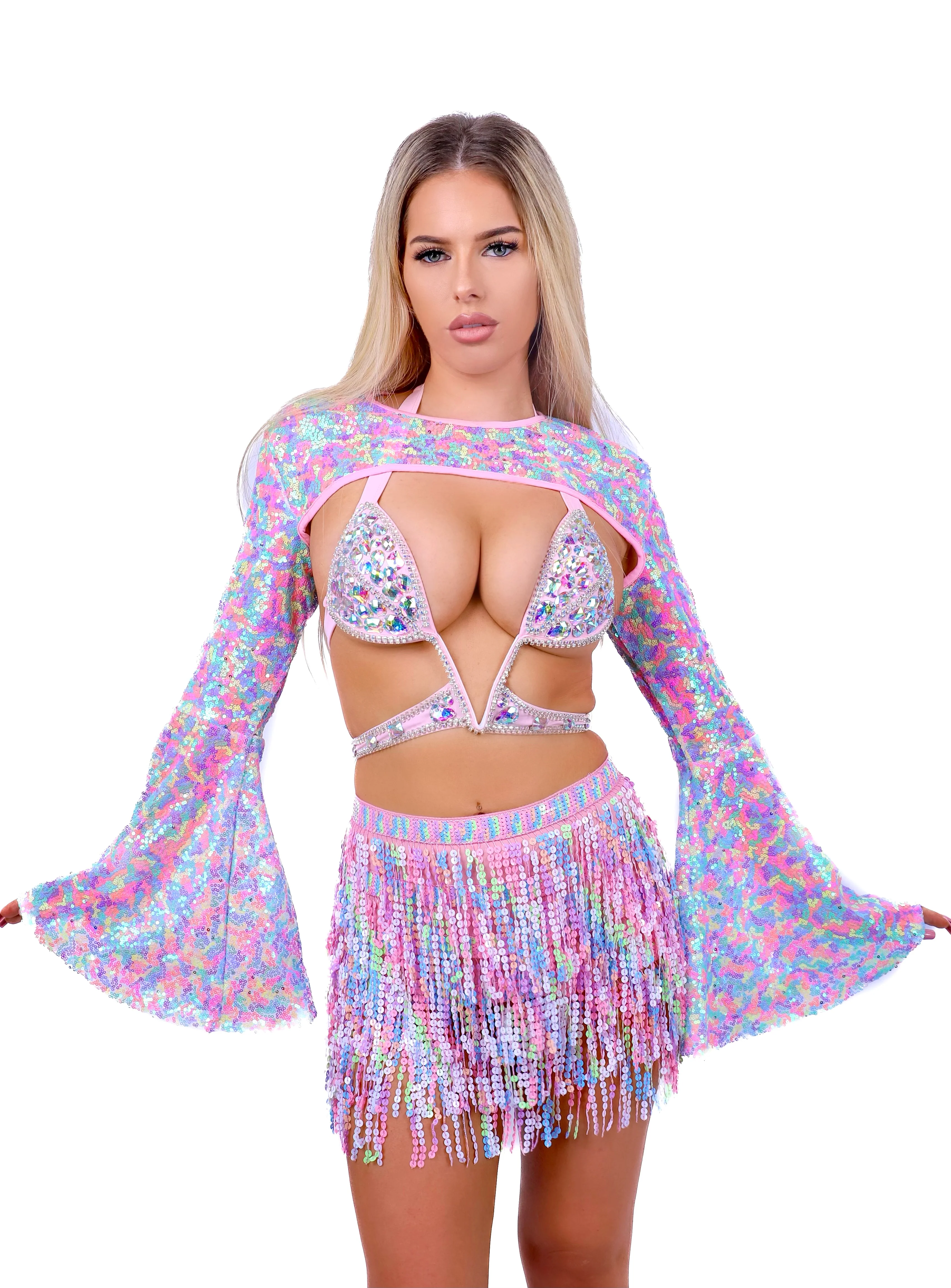Holographic Sequin Skirt- Pastel Candy - Image 2