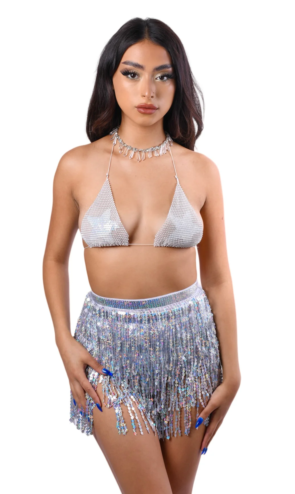 Holographic Sequin Skirt- Silver - Image 2