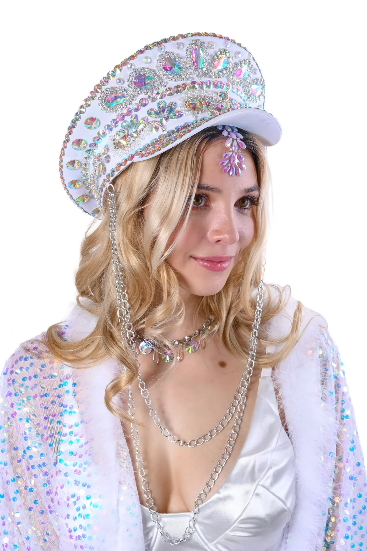 Iridescent Gem Rhinestone Festival Hat - Image 3