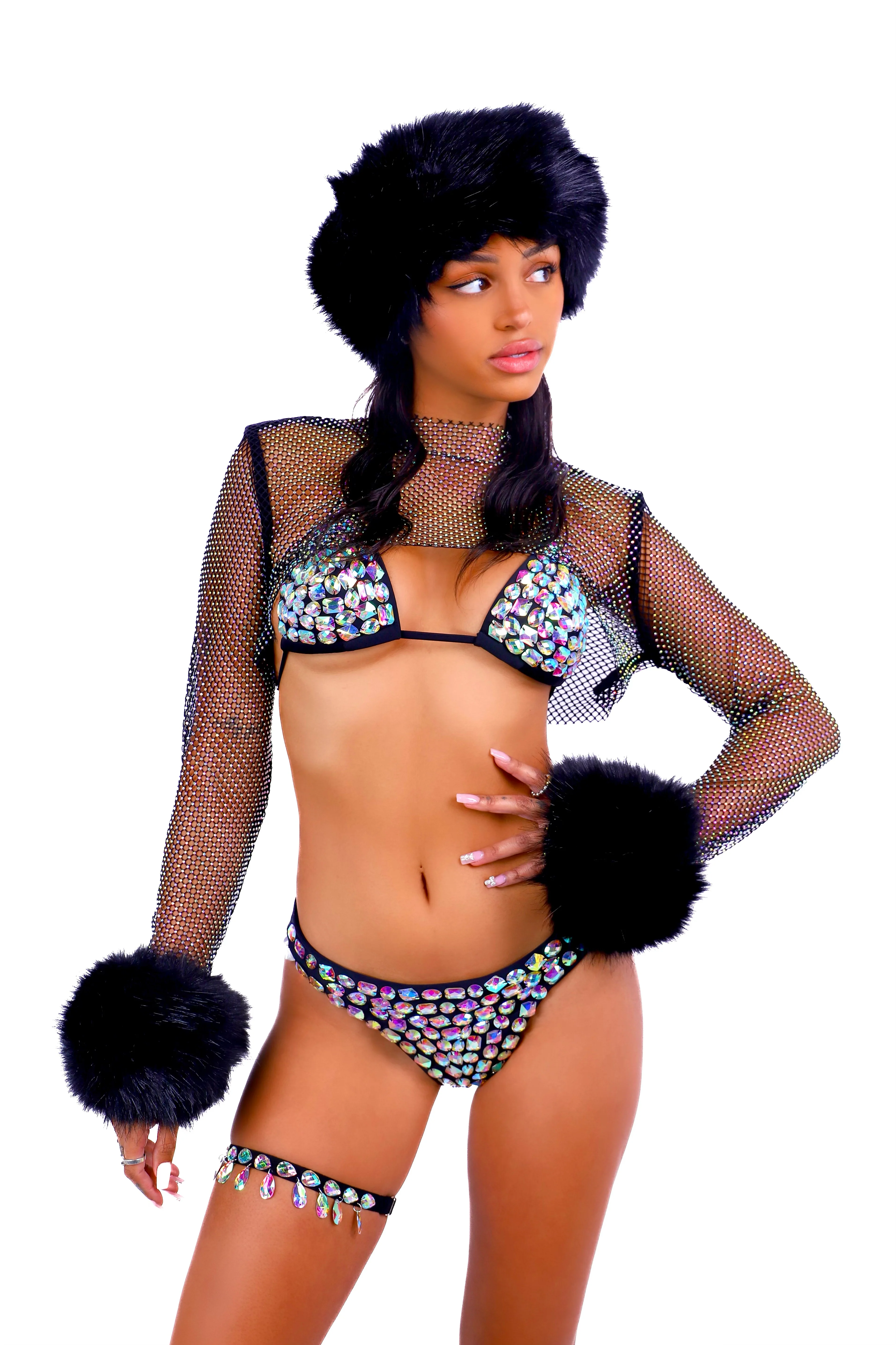 Black Rhinestone Mesh Shrug - Image 2