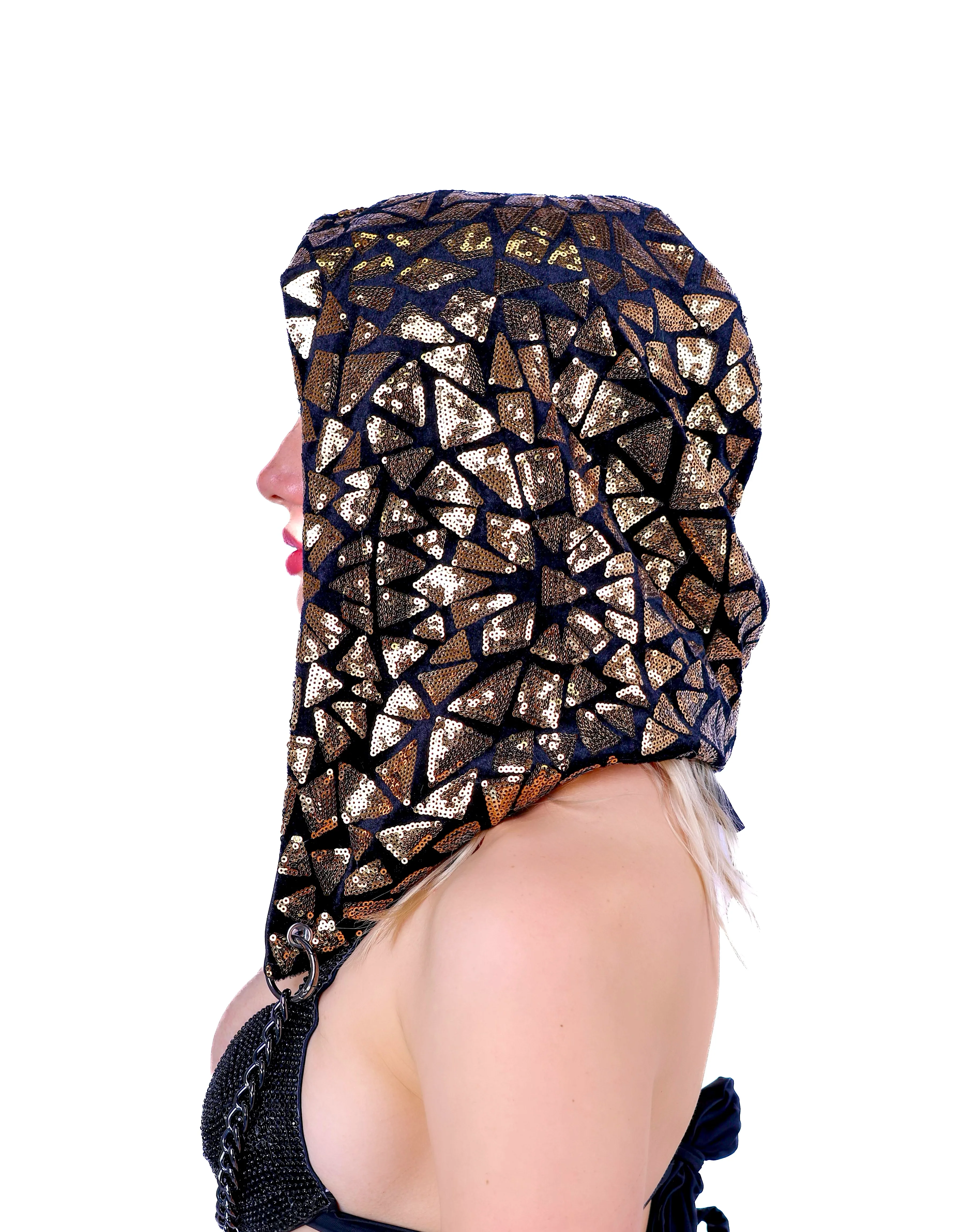 Gold/ Black Disco Aura Sequin Hood - Image 2