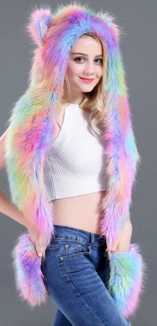 Nocturnal Wonderland Tie Dye Animal Fur Hood - Image 3