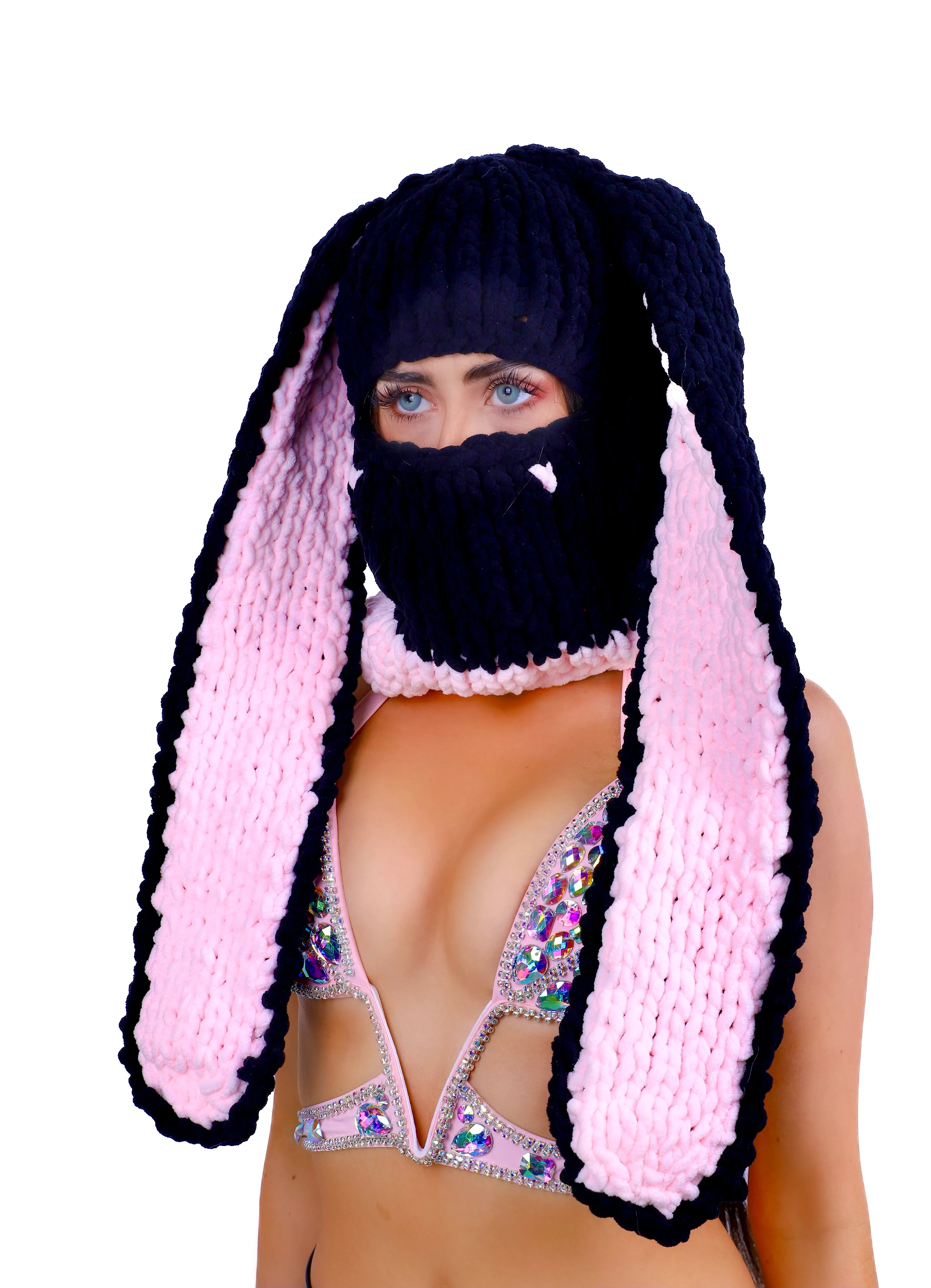 Black/Pink Bunny Hat - Image 2