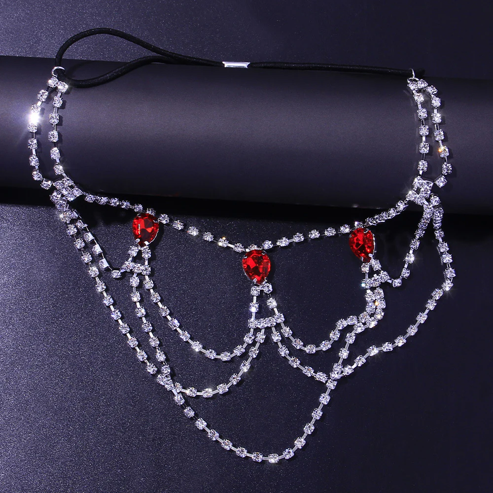 Red Silver Rhinestone Leg Wrap, Leg Chains - Image 5