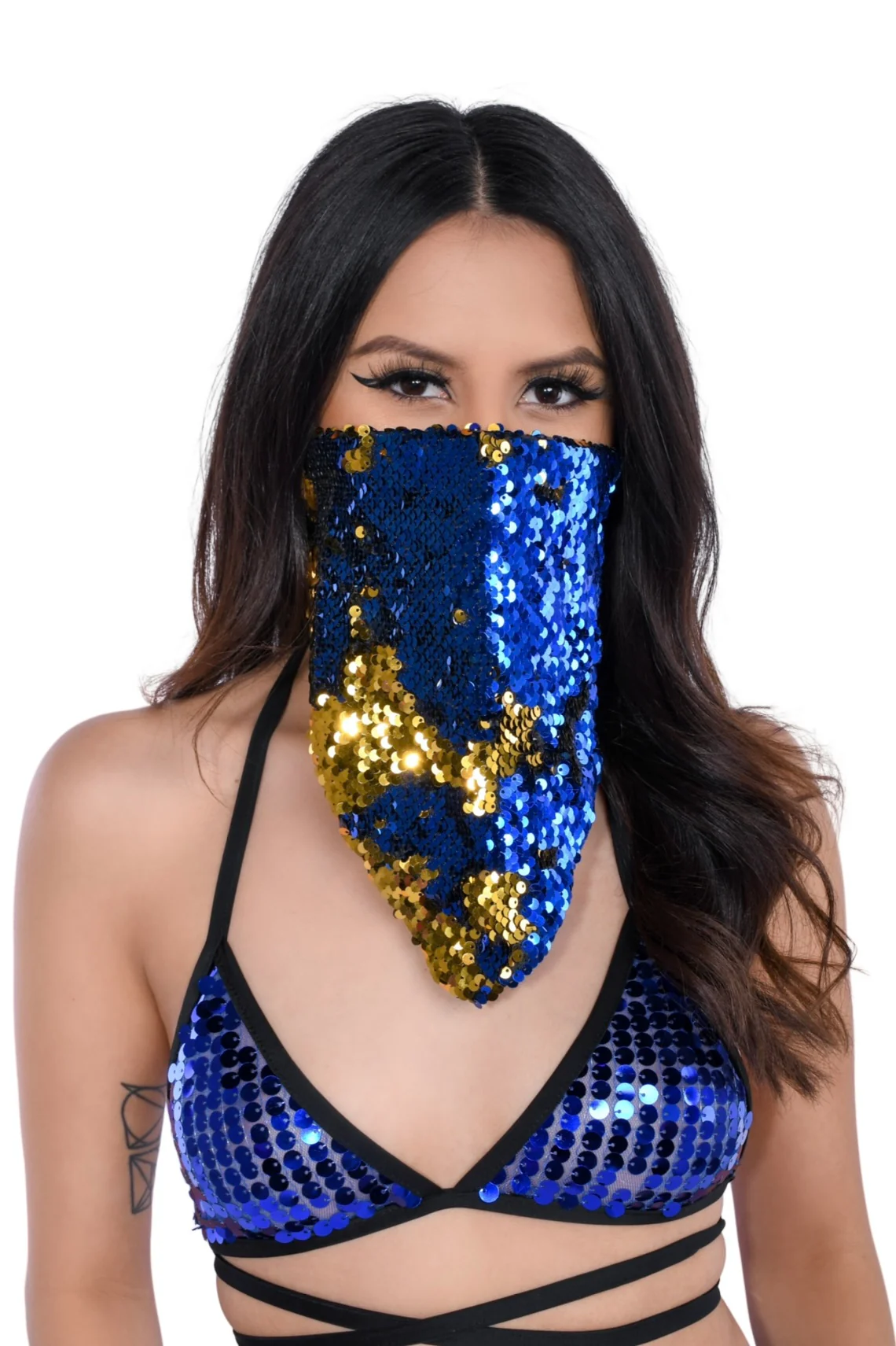 Reversible Sequin Bandana & Face Mask - Royal Blue & Gold