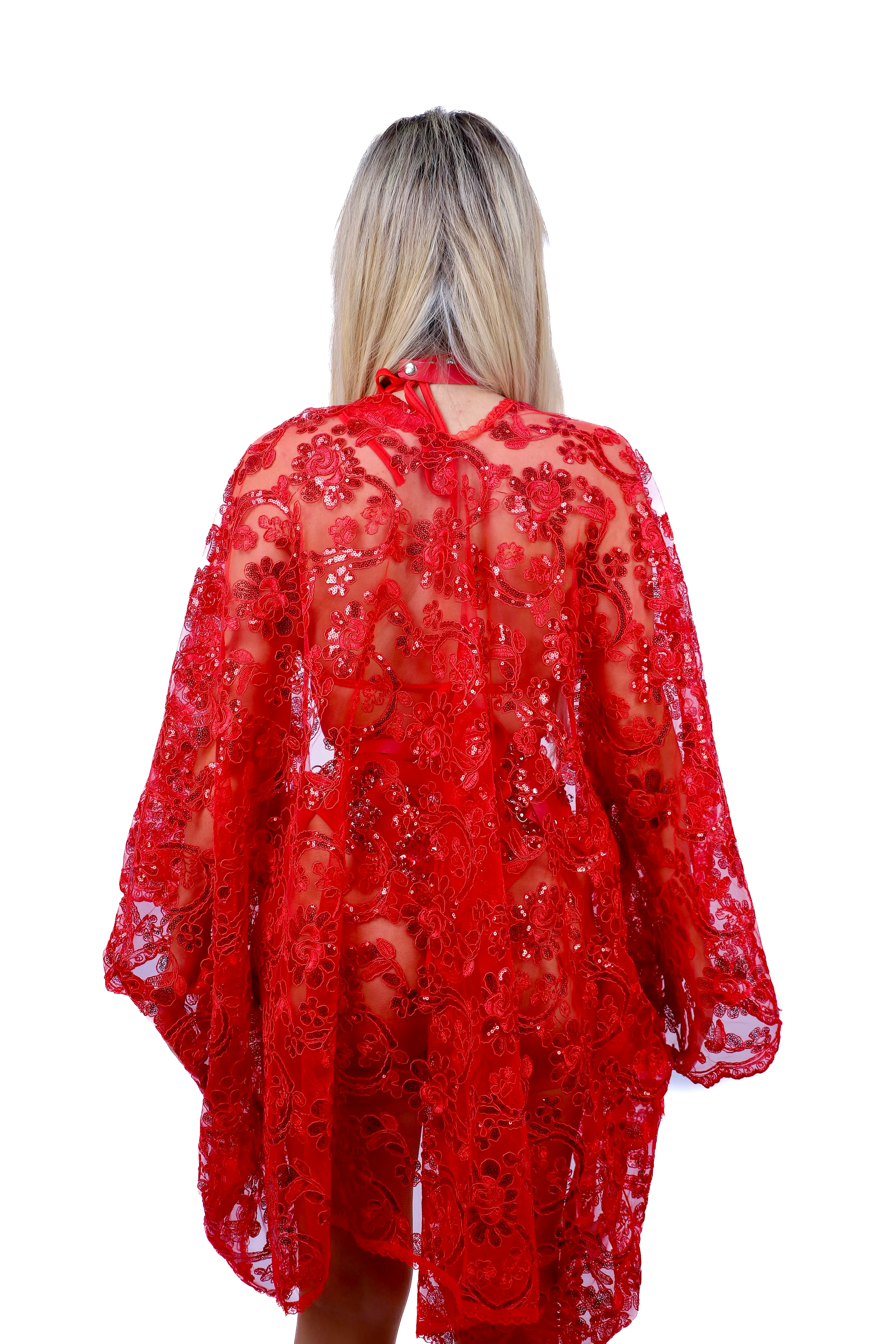Sequin Kimono -Ruby Blossom - Image 3
