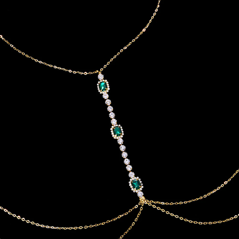 Sexy Rhinestone Emerald Chest Chains - Image 5