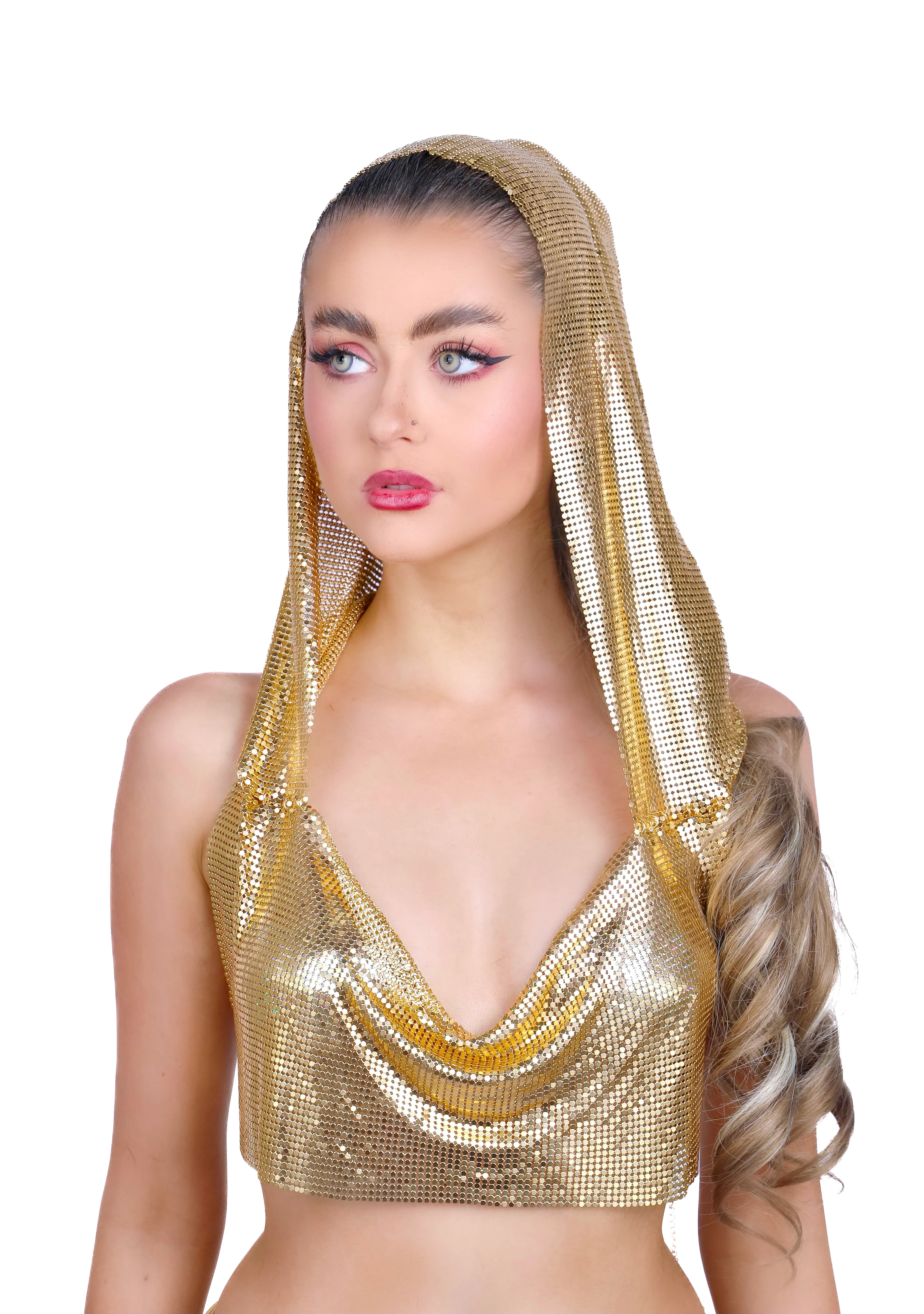 Gold Hooded Metallic Top