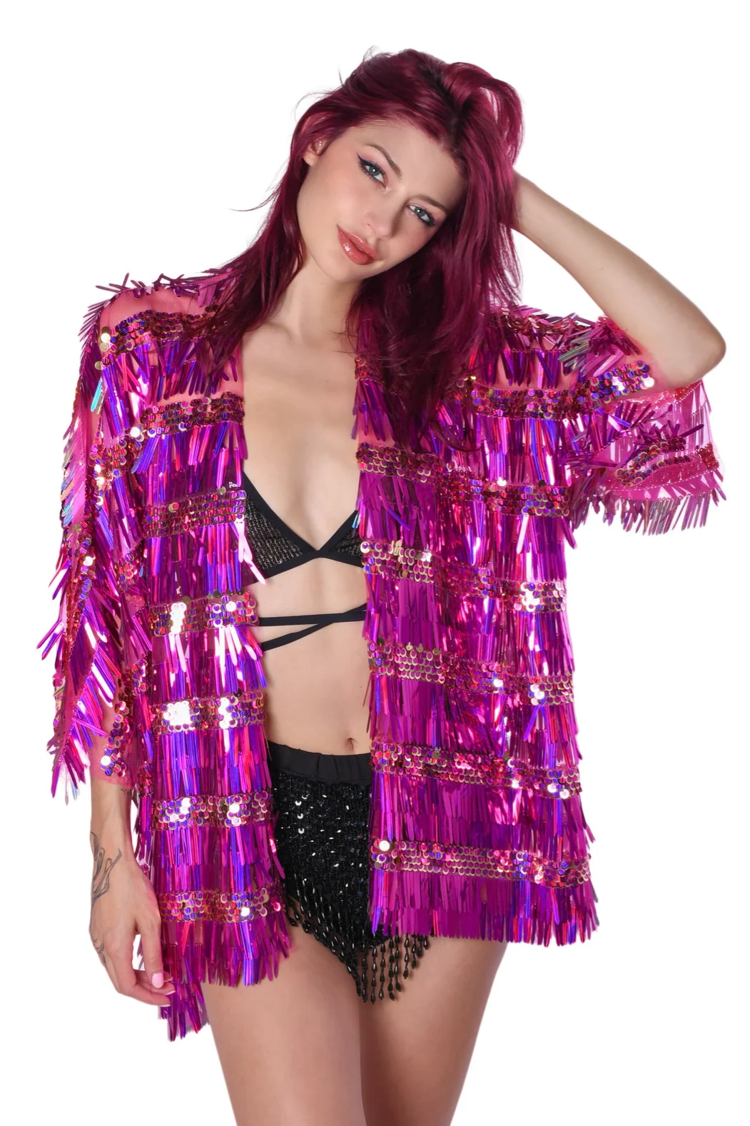 Special Sequin Kimono- Electric Pink