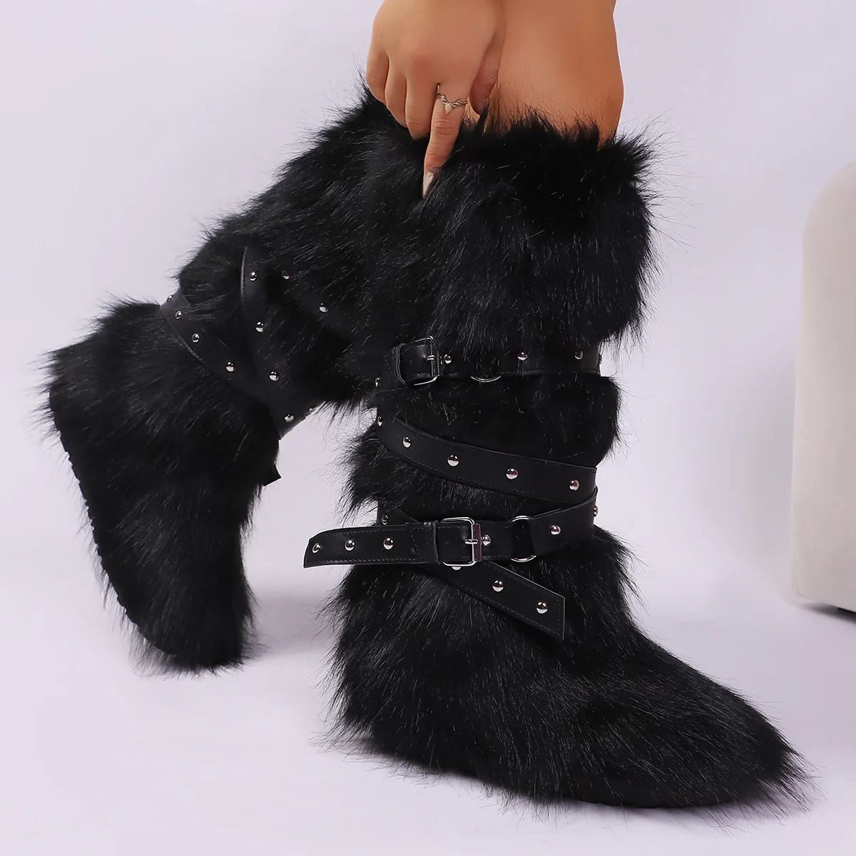 Wild Instincts Faux Fur Boots - Black - Image 3