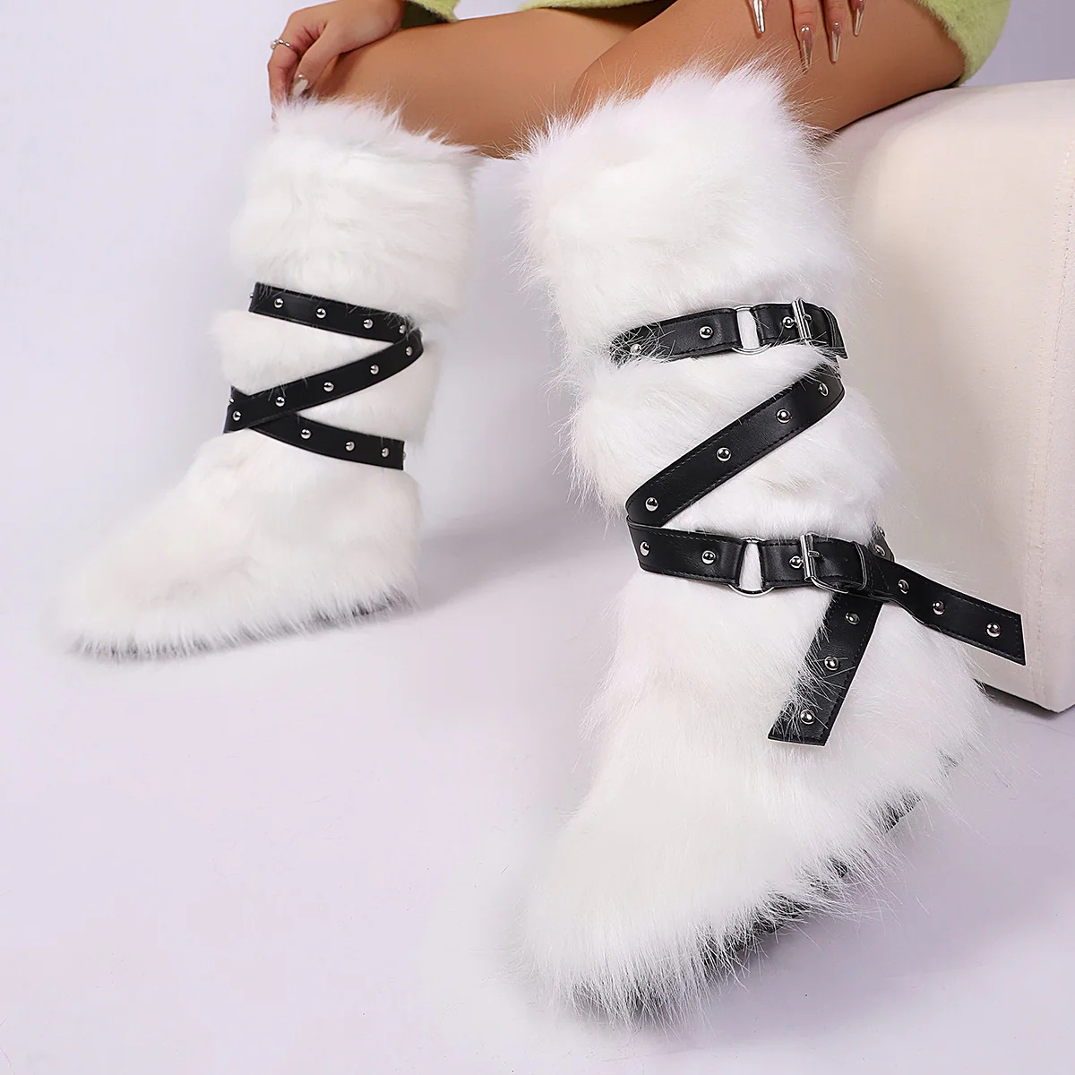 Wild Instincts Faux Fur Boots - White - Image 4